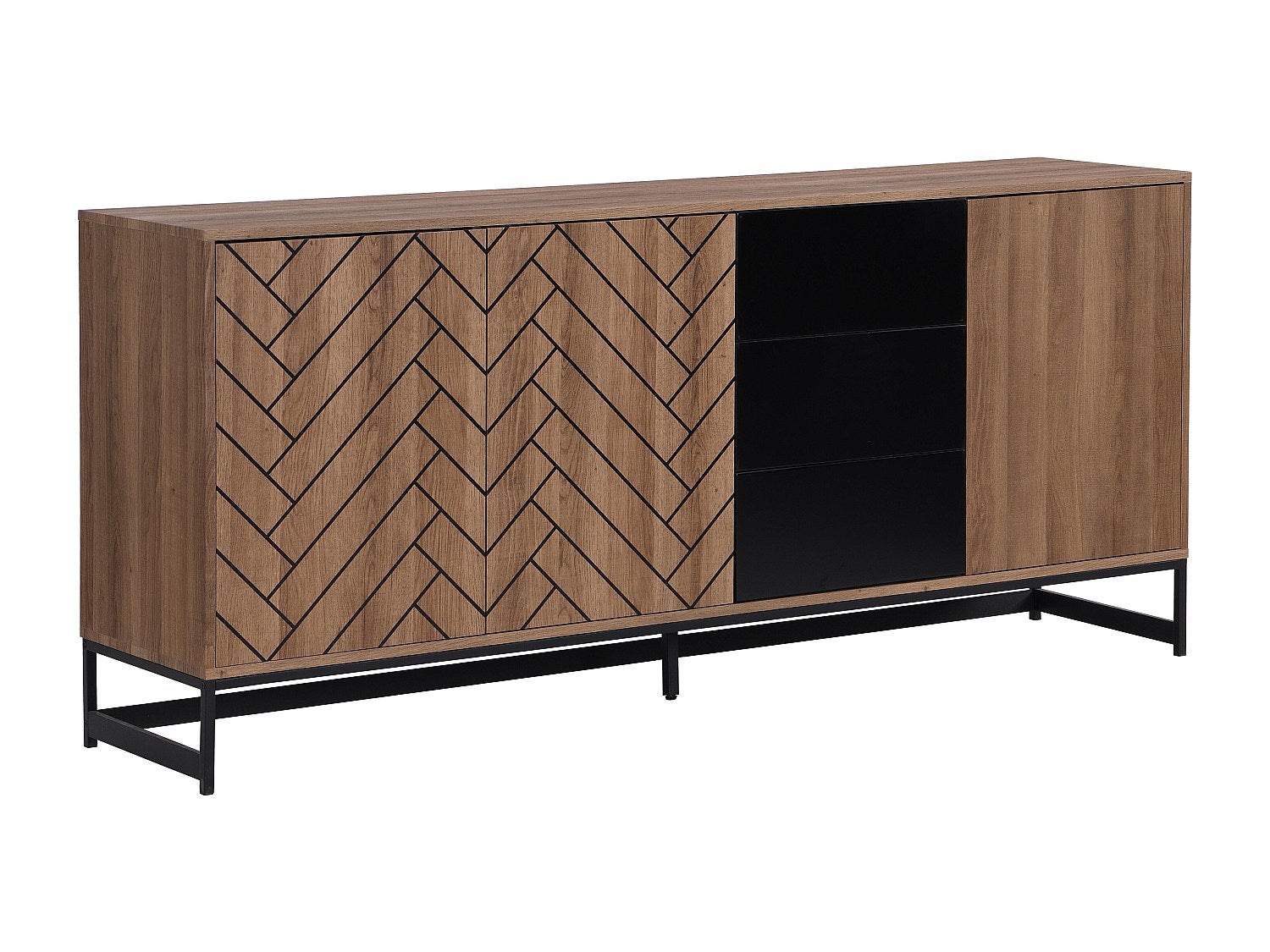 Komoda 3-drzwiowa z 3 szufladami, z MDF – kolor naturalny i czarny – CARATANA - 5