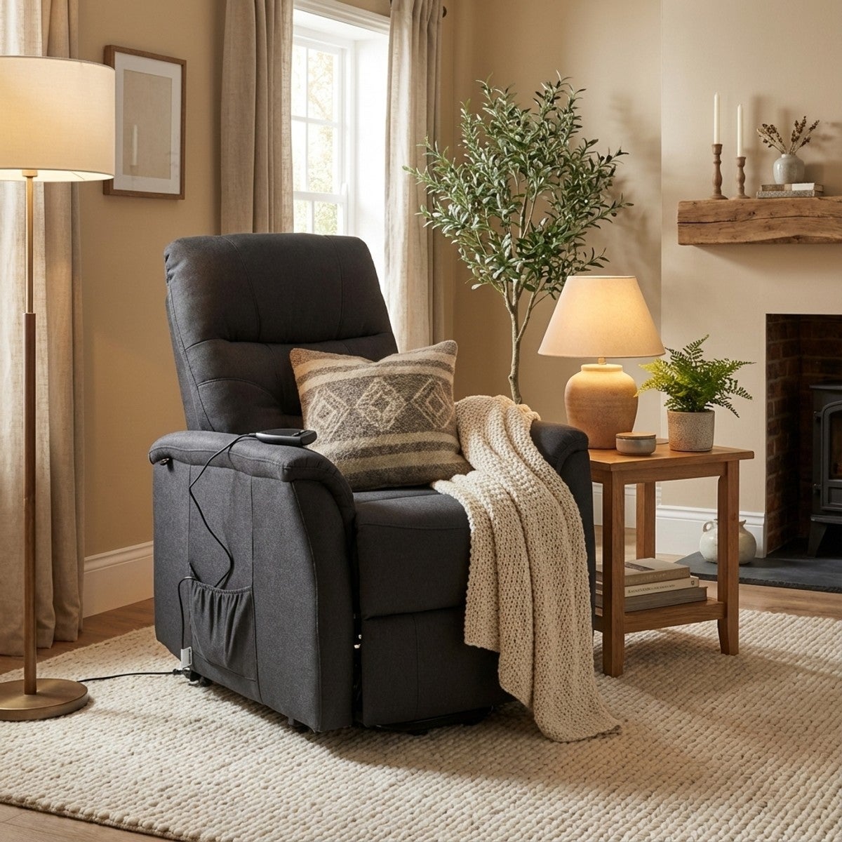Fauteuil relax électrique inclinable en tissu avec roues et releveur Marie - 2