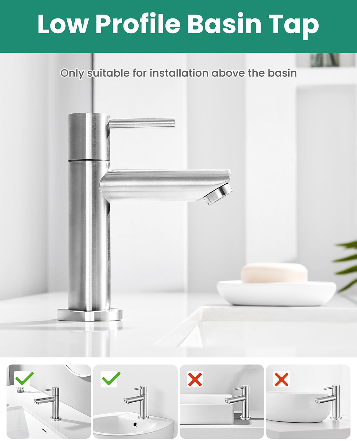 CECIPA MAX Robinet Lavabo Eau Froide avec Flexible Raccordement, Robinet Lave Main Eau Froide Uniquement avec Bec Hauteur 8.8MM pour Salle de Bain - 6