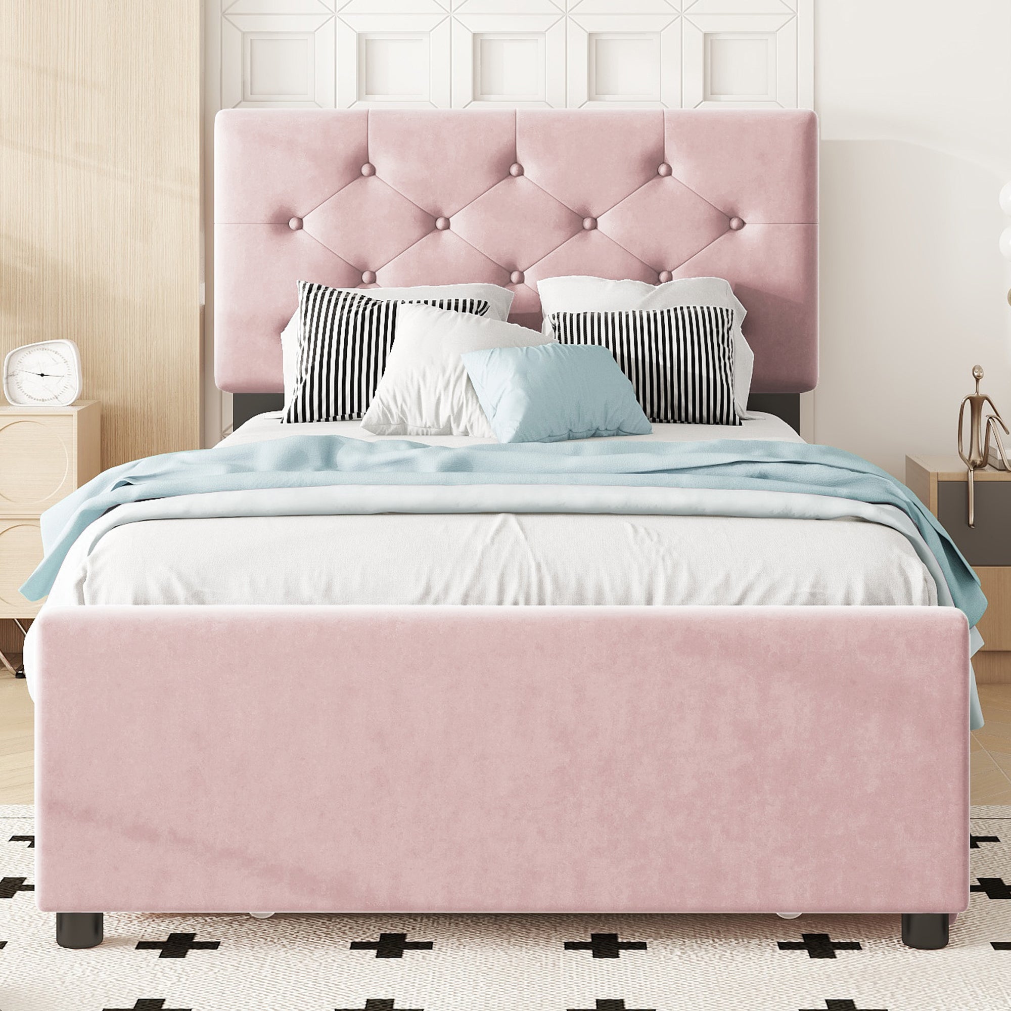 Letto singolo in velluto con letto estraibile 90x200 cm Rosa