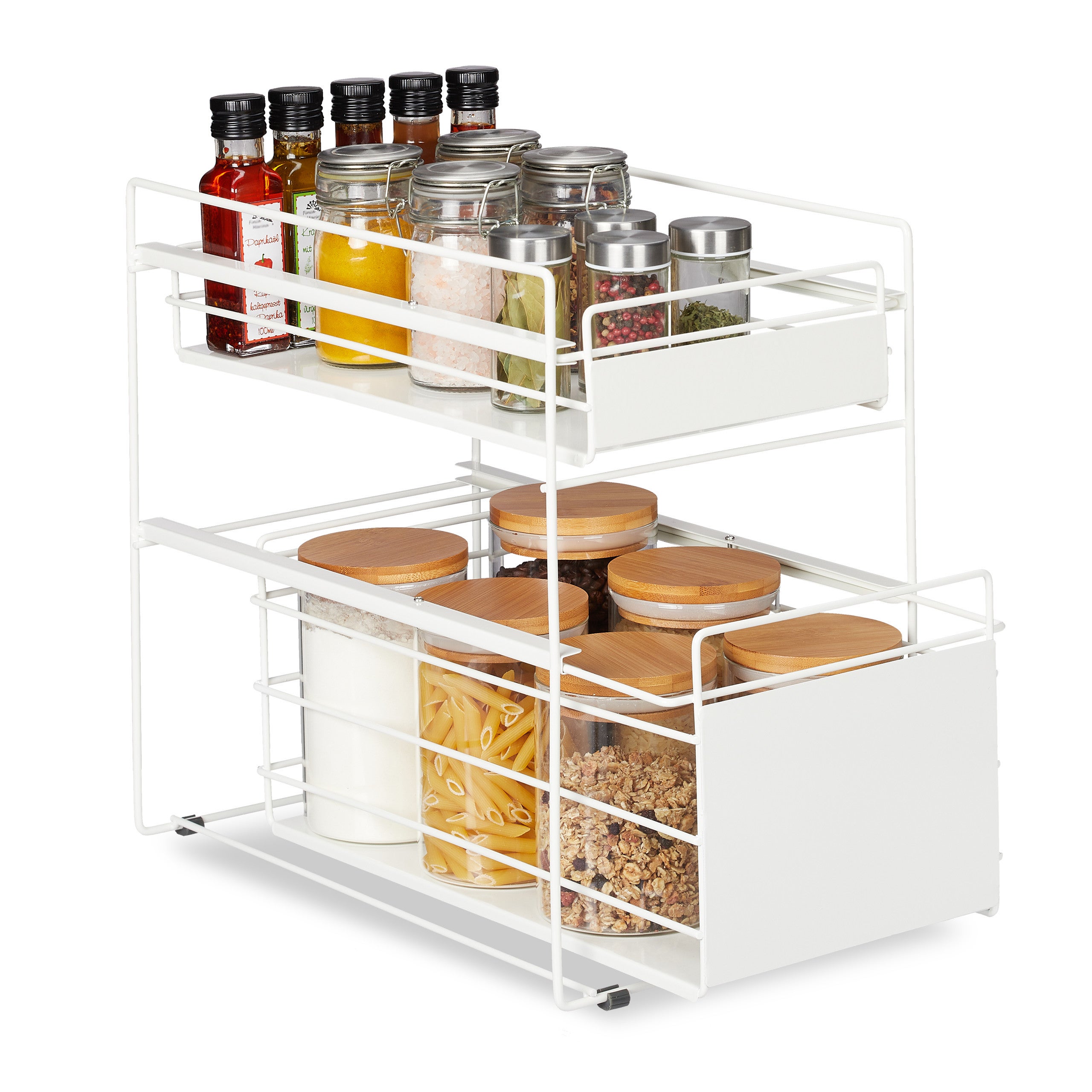 Relaxdays Set 2 Organizer Per Posate Da Cassetto – 5 Scomparti, Plastica PP, 4x24,5x32,5 Cm, Bianco