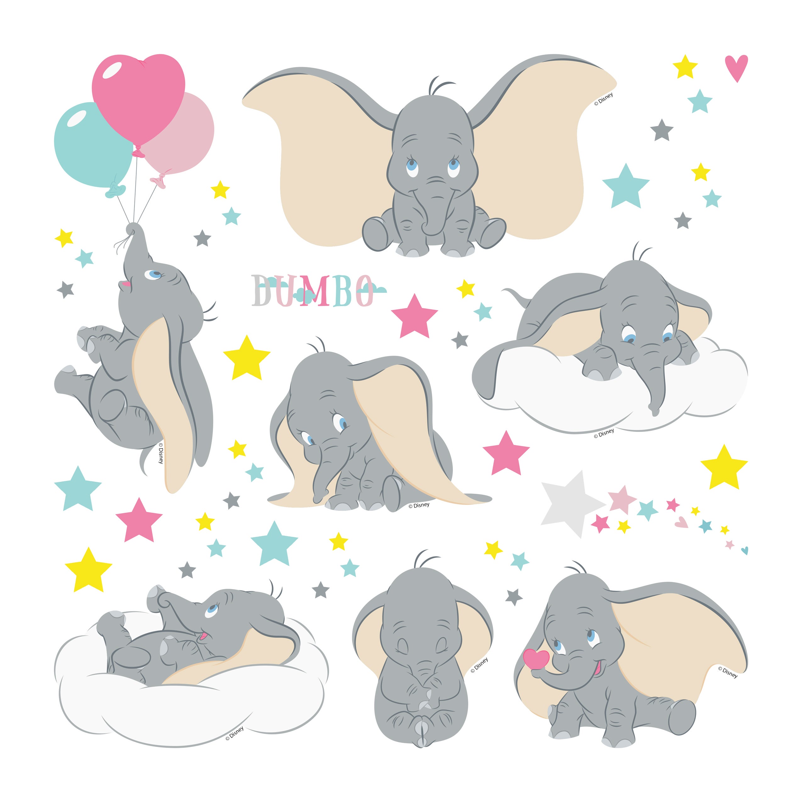 Autocollant Mural Dumbo - Sticker Vinyle Pour Chambre Enfant - Dumbo Et Nuages - Postercom