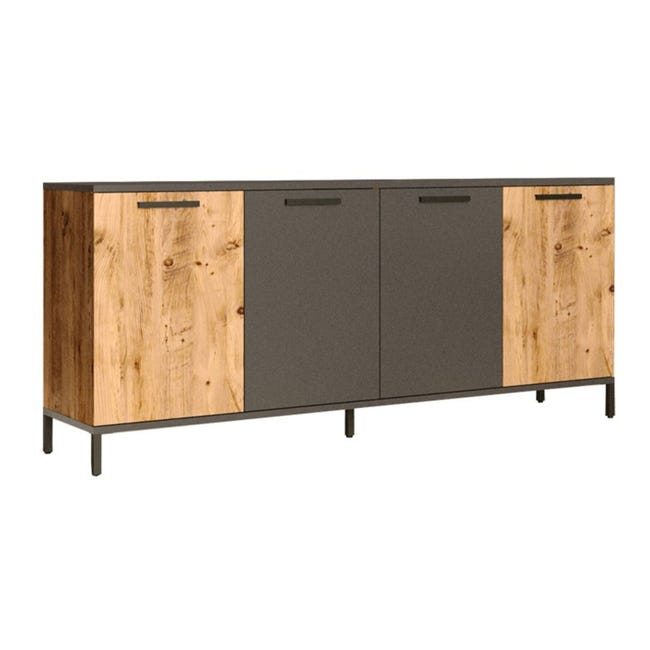 Buffet Moderno de 4 Puertas - Color Gris Oscuro-Roble - 160x40x72cm - Elegante Almacenamiento para Comedor. - 4