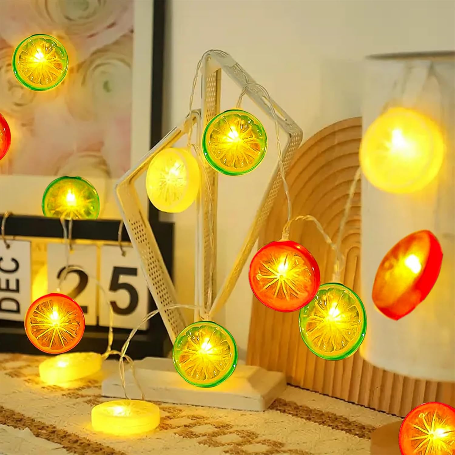 Guirlande lumineuse citrons 3m 20 LED – Modèle à piles [lumière fixe + lumière clignotante] – Lumières décoratives citron jaune orange vert - 4