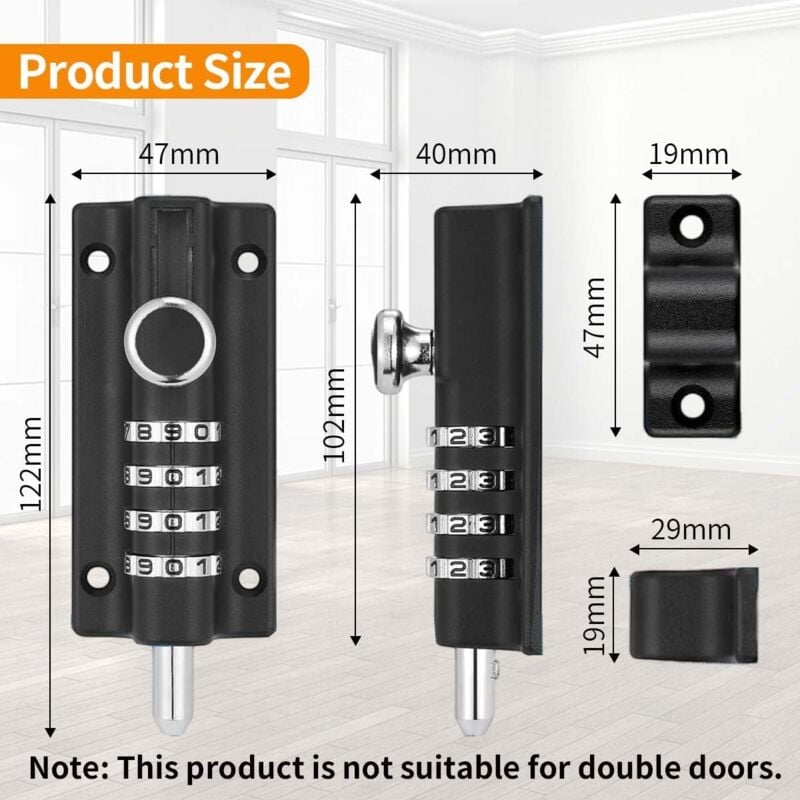 Verrou de Porte à Code, Serrure à Code, Imperméable Verrou à Combinaison à 4 Chiffres,Cadenas à combinaison - 2