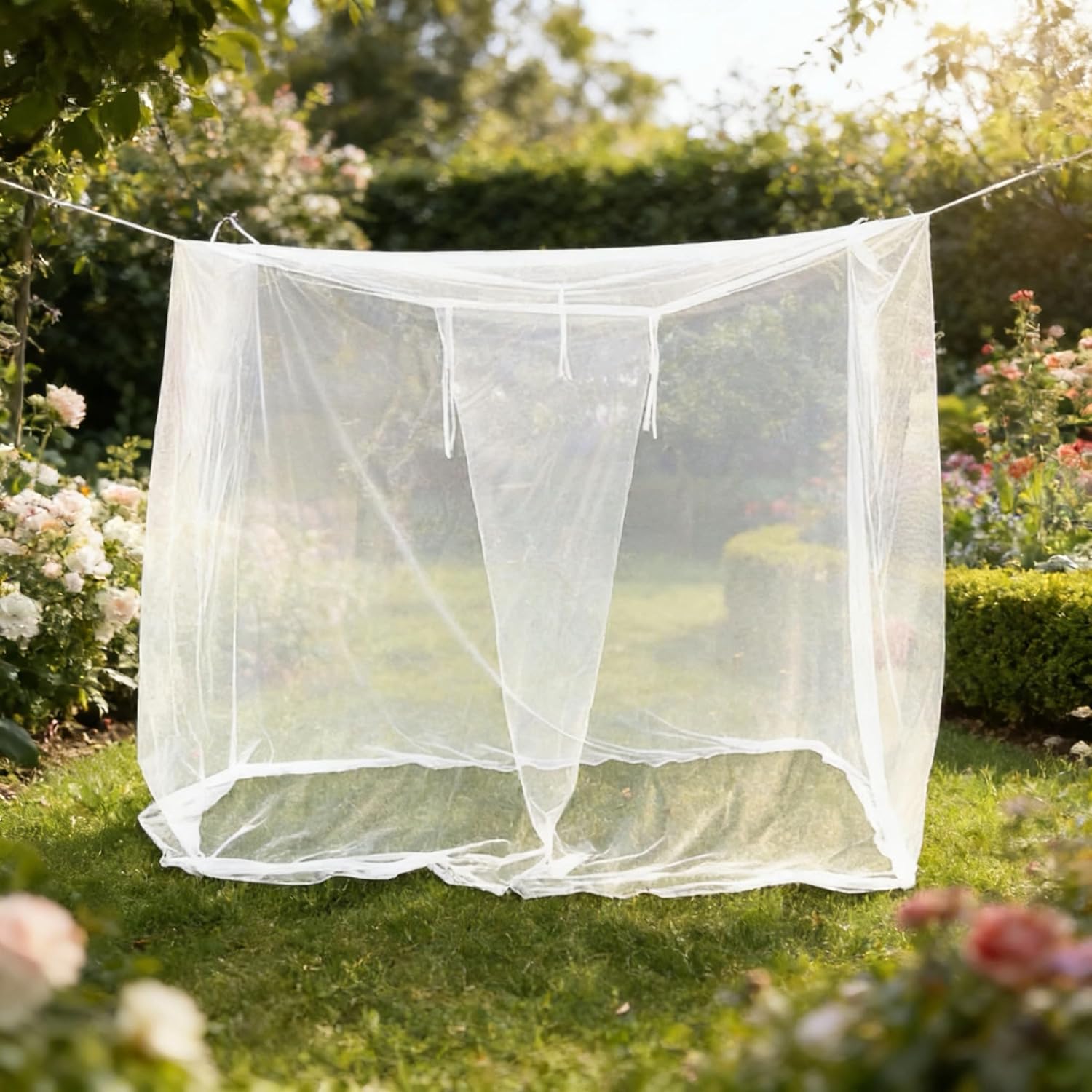 Mosquitera grande de cuatro esquinas, ideal para acampar, el hogar, viajes al aire libre y decoración de dormitorios (300x250x250 cm).