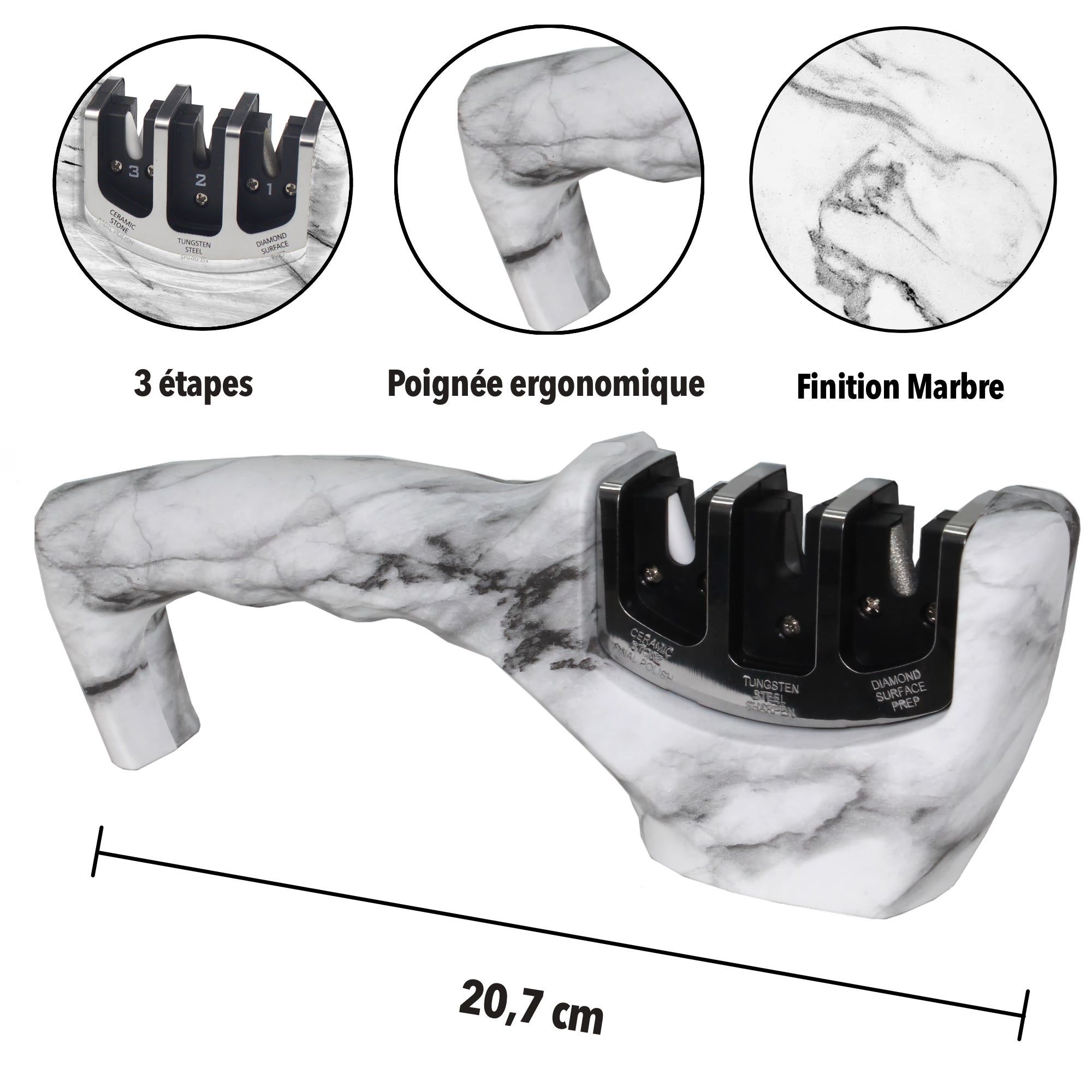 Affilacoltelli Manuale 3 Fasi Diamante Tungsteno Ceramica Manico Ergonomico Basi Antiscivolo Dimensioni 20,7x4,6x7,4 Cm Affilatura Facile - 4