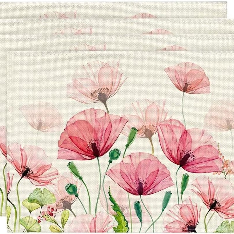 Zestaw 4 podkładek pod talerze z kwiatowym wzorem, zmywalne podkładki na Wielkanoc, wiosnę, dekorację stołu wielkanocnego, dekorację na imprezę