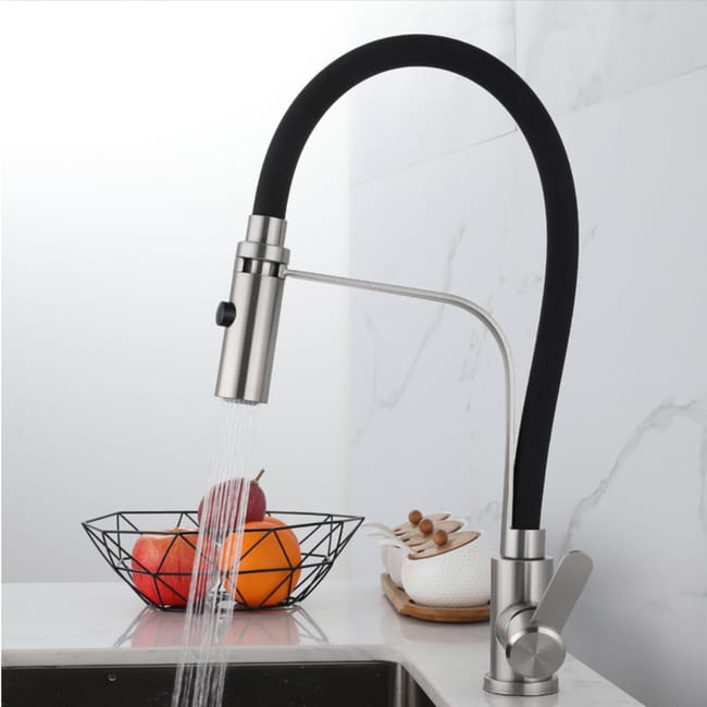 Grifo Cocina Cano Flexible Negro Acero Cepillado ESCOPIU HIBERA GRIFERS Leroy Merlin