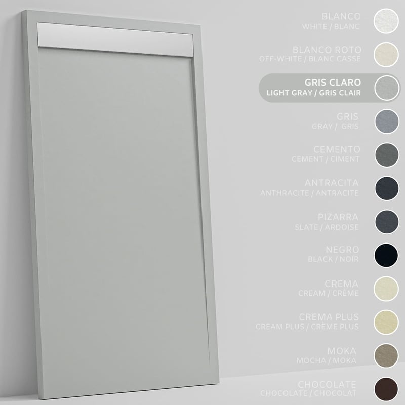 SOULHOME Brodzik prysznicowy– Żywica– Gel Coat– Gładka/Kamienna tekstura – Antypoślizgowy – jasnoszary- 180X70- Niski 3cm– Ruszt INOX