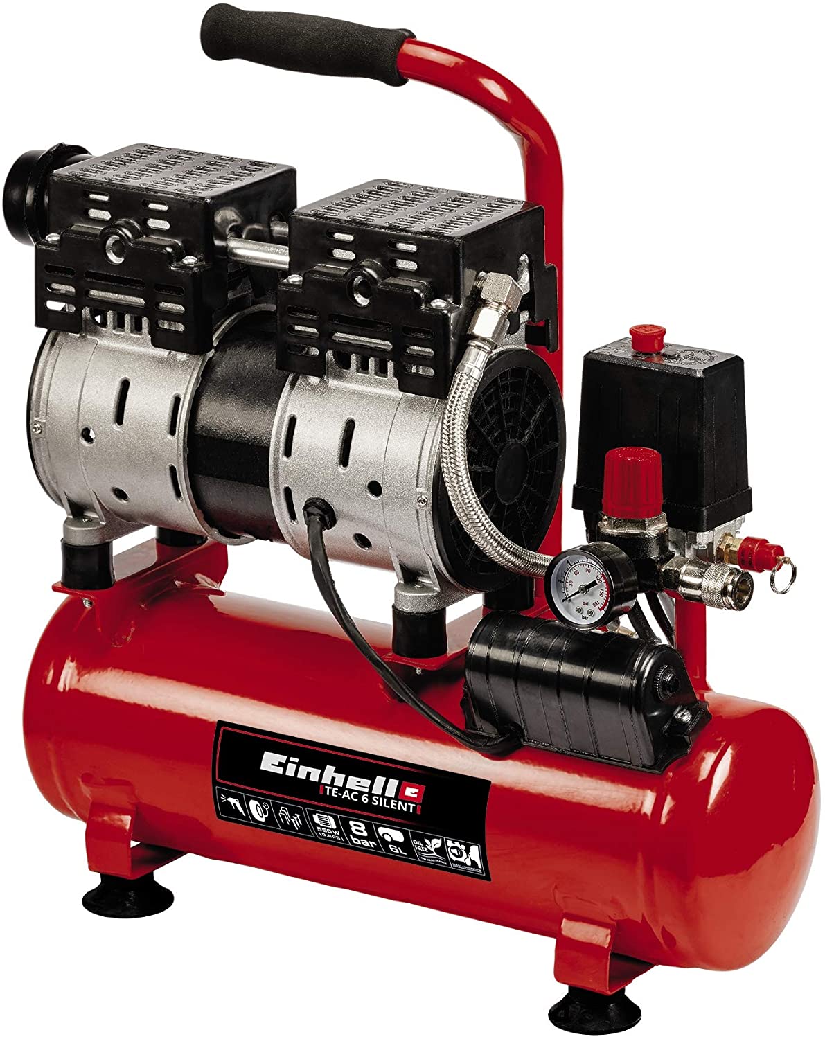 Kompresor powietrza Einhell TE-AC 6 Silent cichy 57 dB i zbiornik 6 litrów