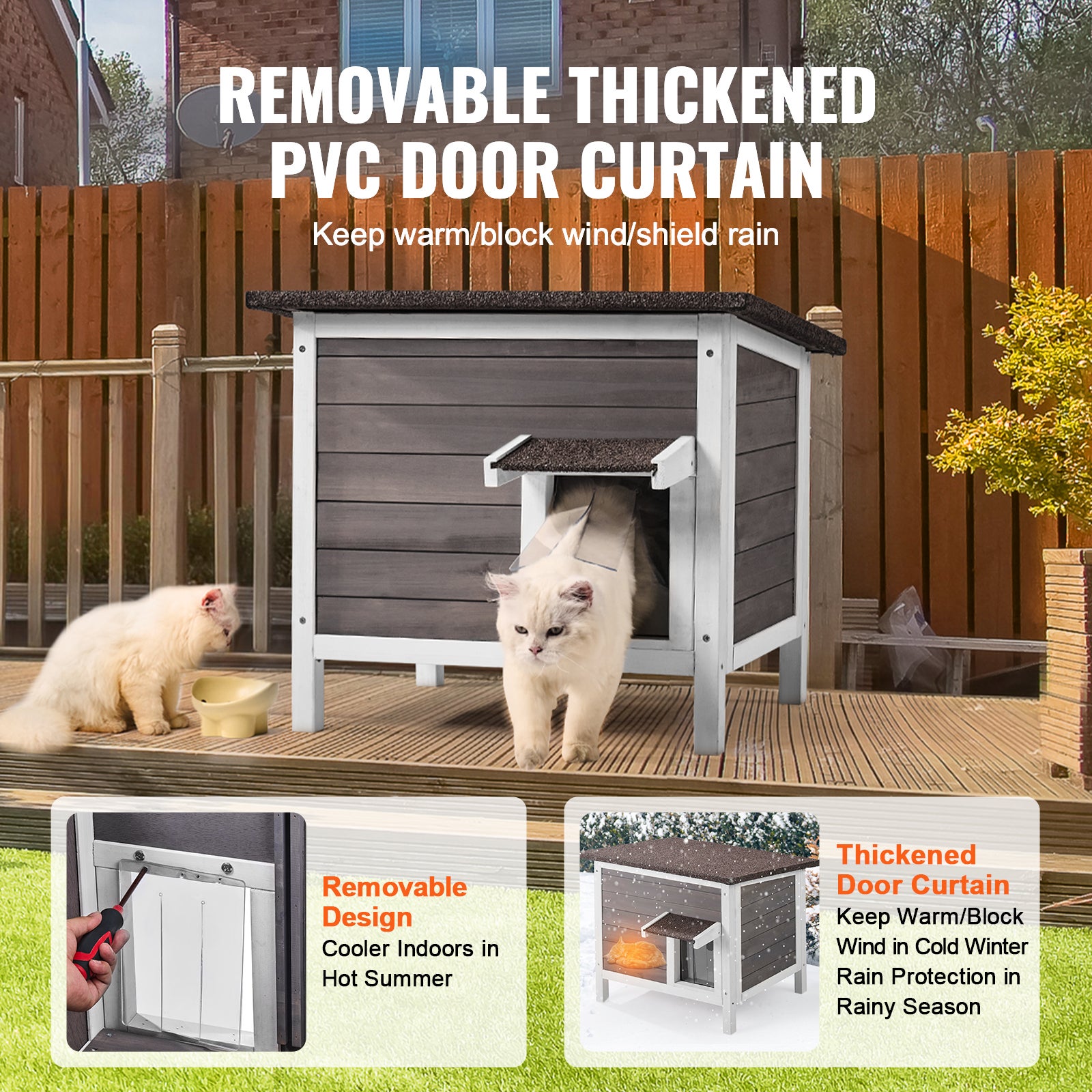 Abrigo Isolado para Gatos de Exterior VEVOR, Casinha Resistente às Intempéries com Telhado Articulado e Entradas em PVC, para Vários Gatos - 5