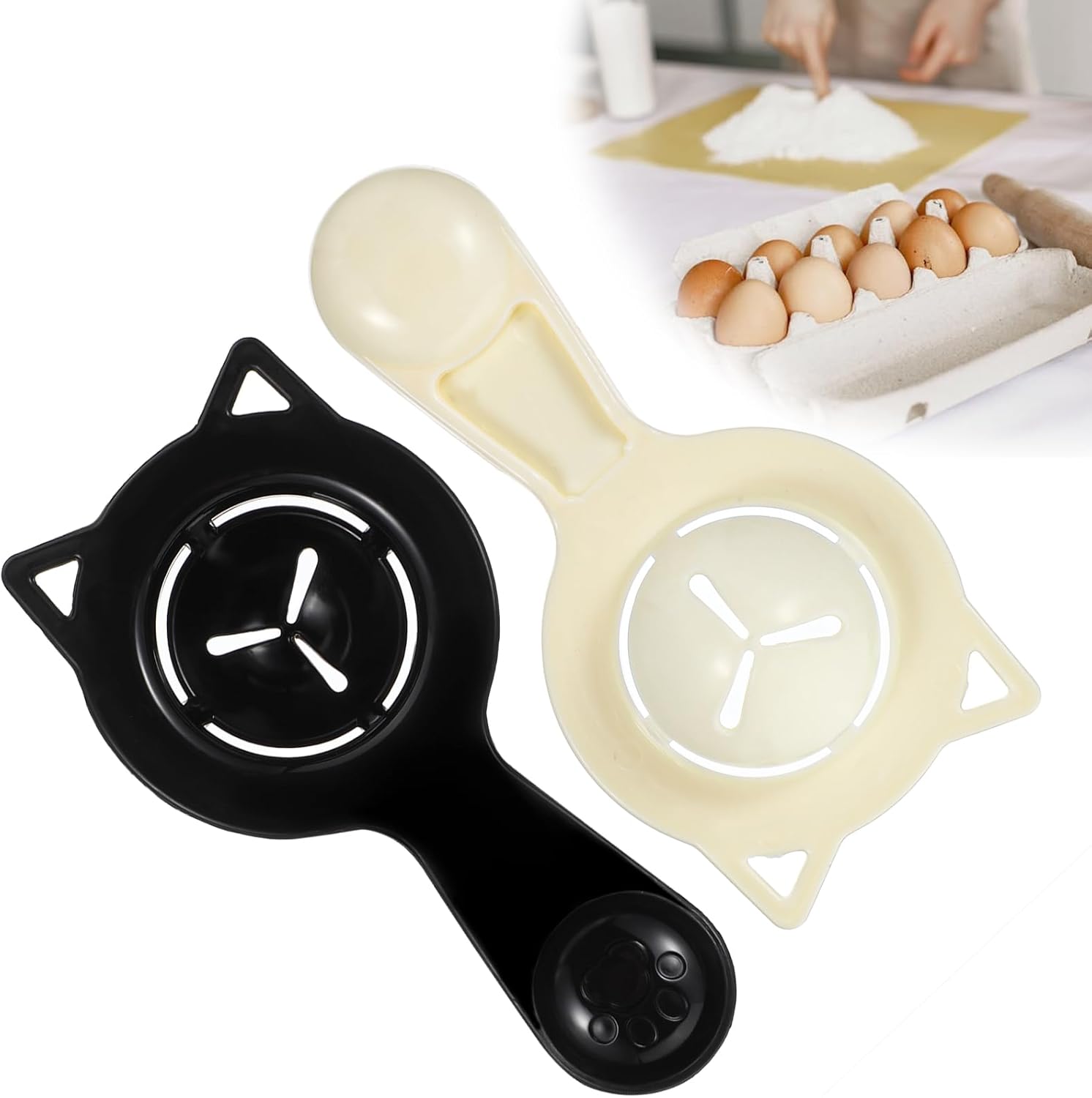 Zestaw 2 zabawnych separatorów do jajek - Uroczy separator do żółtek - Z uchwytem - Separator do żółtek - Do oddzielania białek jaj