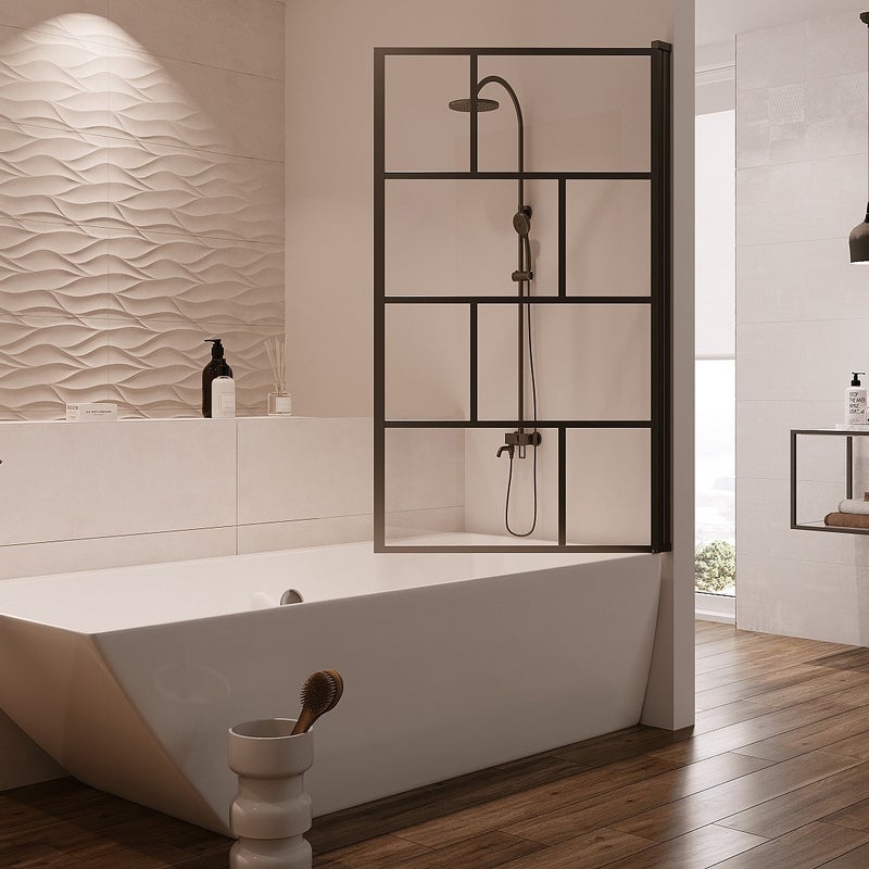 Obrotowy parawan nawannowy w industrialnym stylu – 80 × 140 cm – kolor czarny matowy – szkło – RIVANON