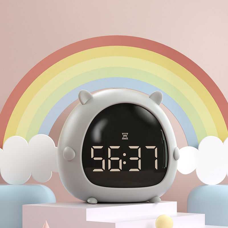Réveil intelligent Grey-Creative pour étudiants, rechargeable, à commande vocale, horloge numérique de bureau avec compte à rebours et motif dessin - 2