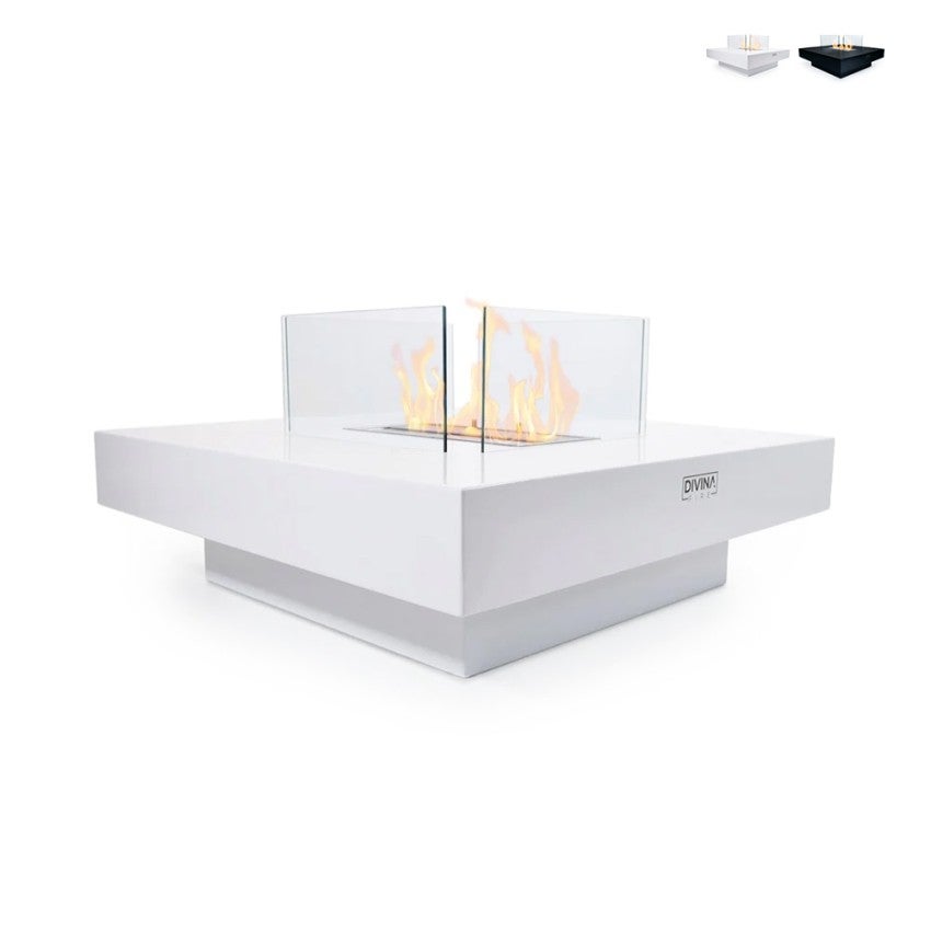 Kominek bioetanolowy stojący Panarea White 70x70x35 do użytku wewnątrz i na zewnątrz