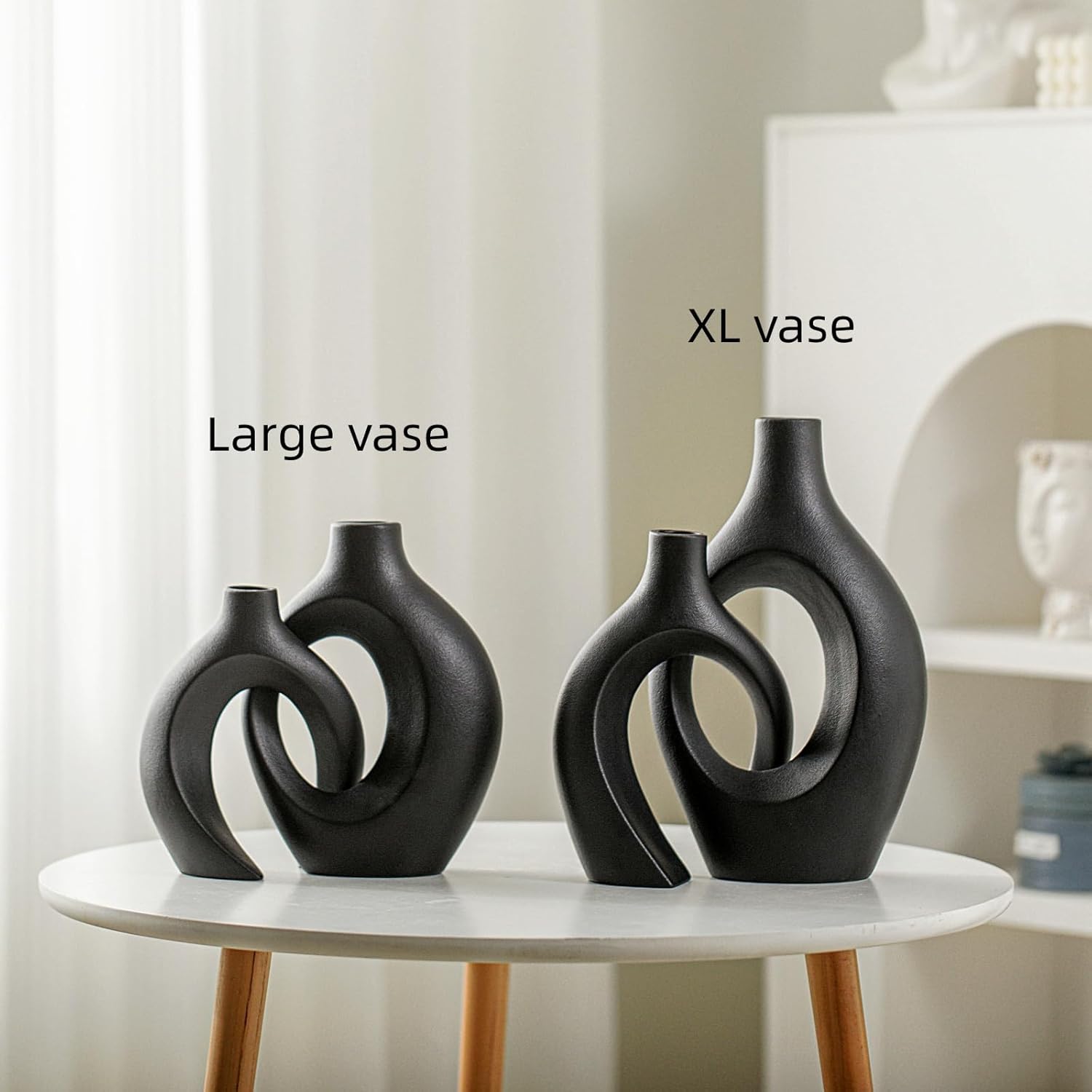 Conjunto de 2 vasos de cerâmica para decoração de interiores, com design vazado e convidativo, estilo nórdico e boêmio, estético e moderno. - 4
