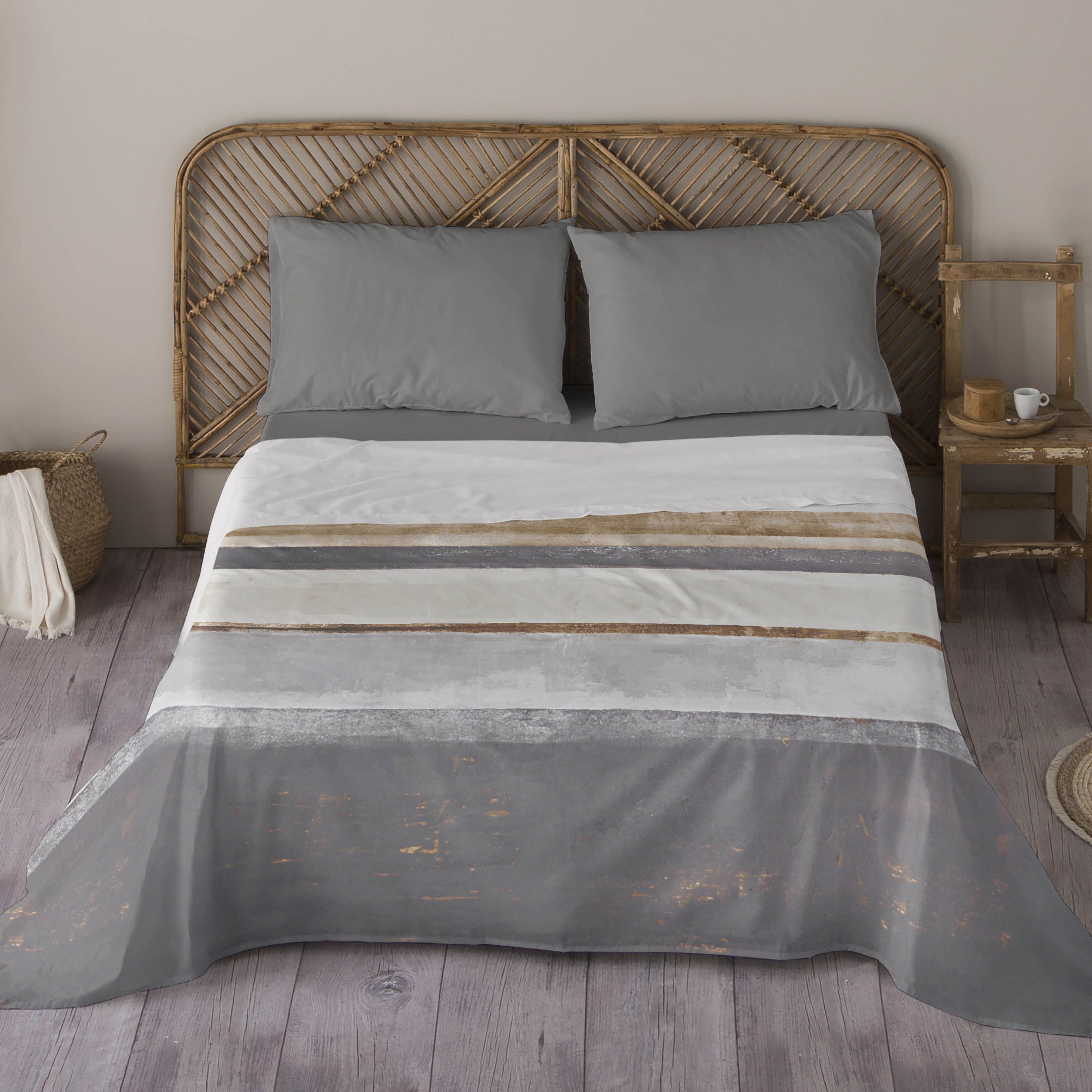 Naturals - juego de sábanas estampadas 4 piezas cama 180 - algodón incluye sábana encimera + 2 fundas de almohada + 1 sábana bajera - alan