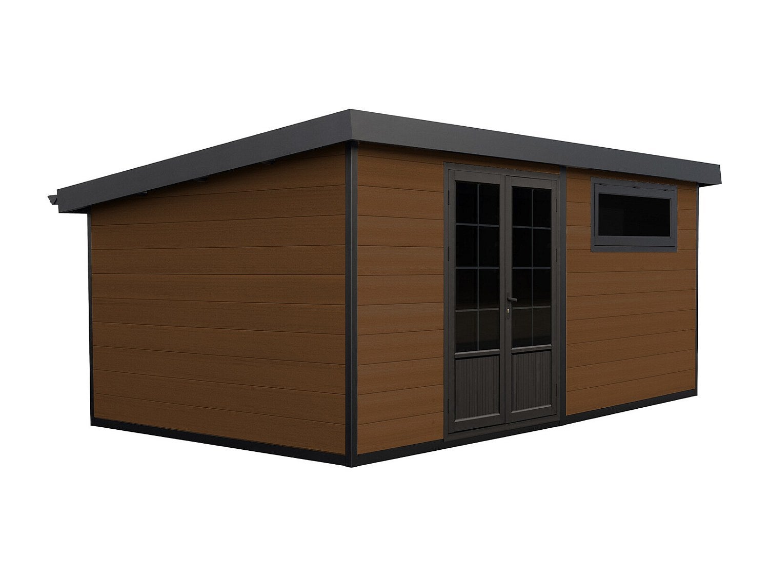 Abri de jardin en bois composite 28 mm - parois réversibles - gris anthracite ou naturel foncé - 17,25 m² - HAZELTON - 3