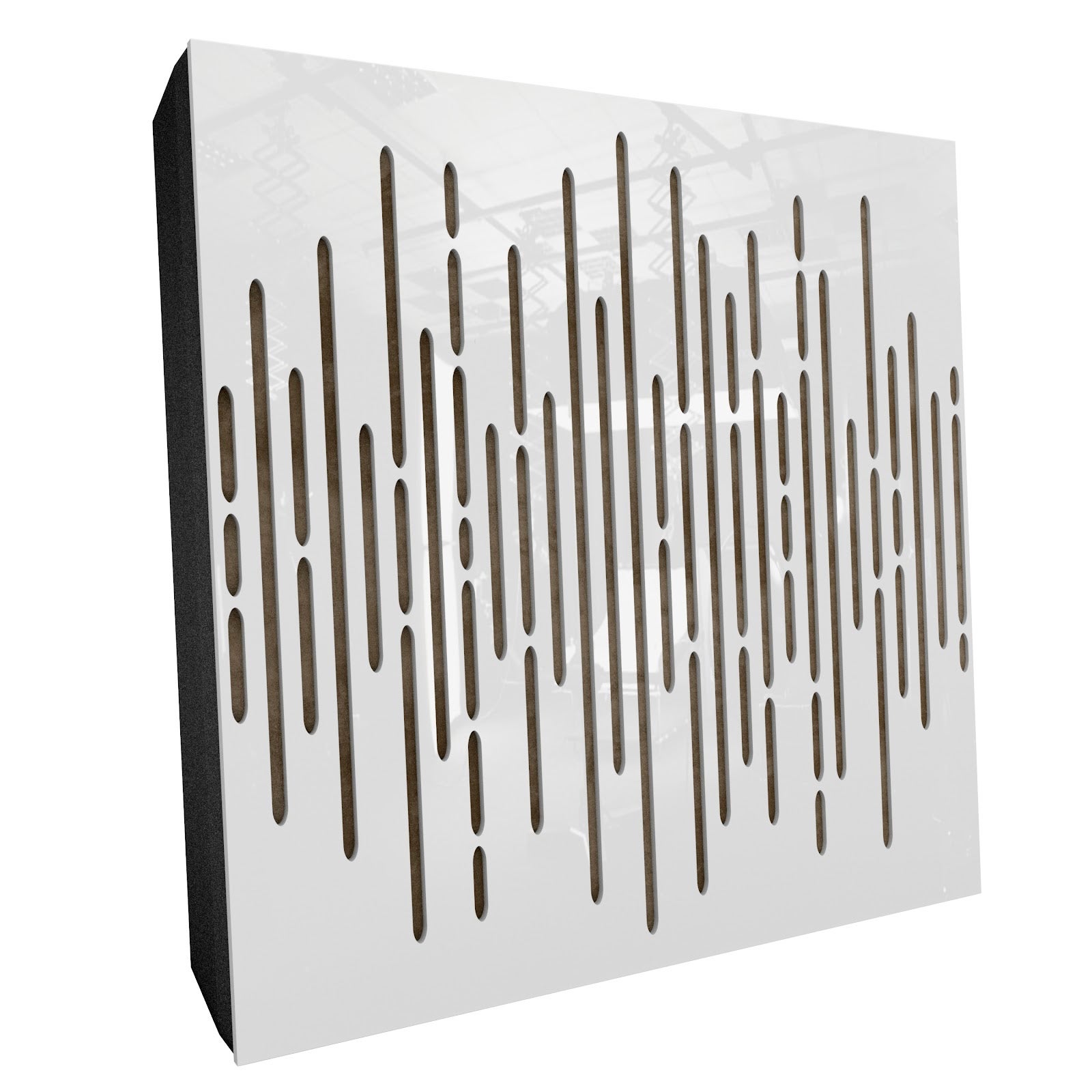 Lot de 2 Panneaux acoustiques WAVE-F décoratifs insonorisants 50x50x5 cm - Plastique perforé, tissu et mousse acoustique -Blanc brillant+Beige - 2