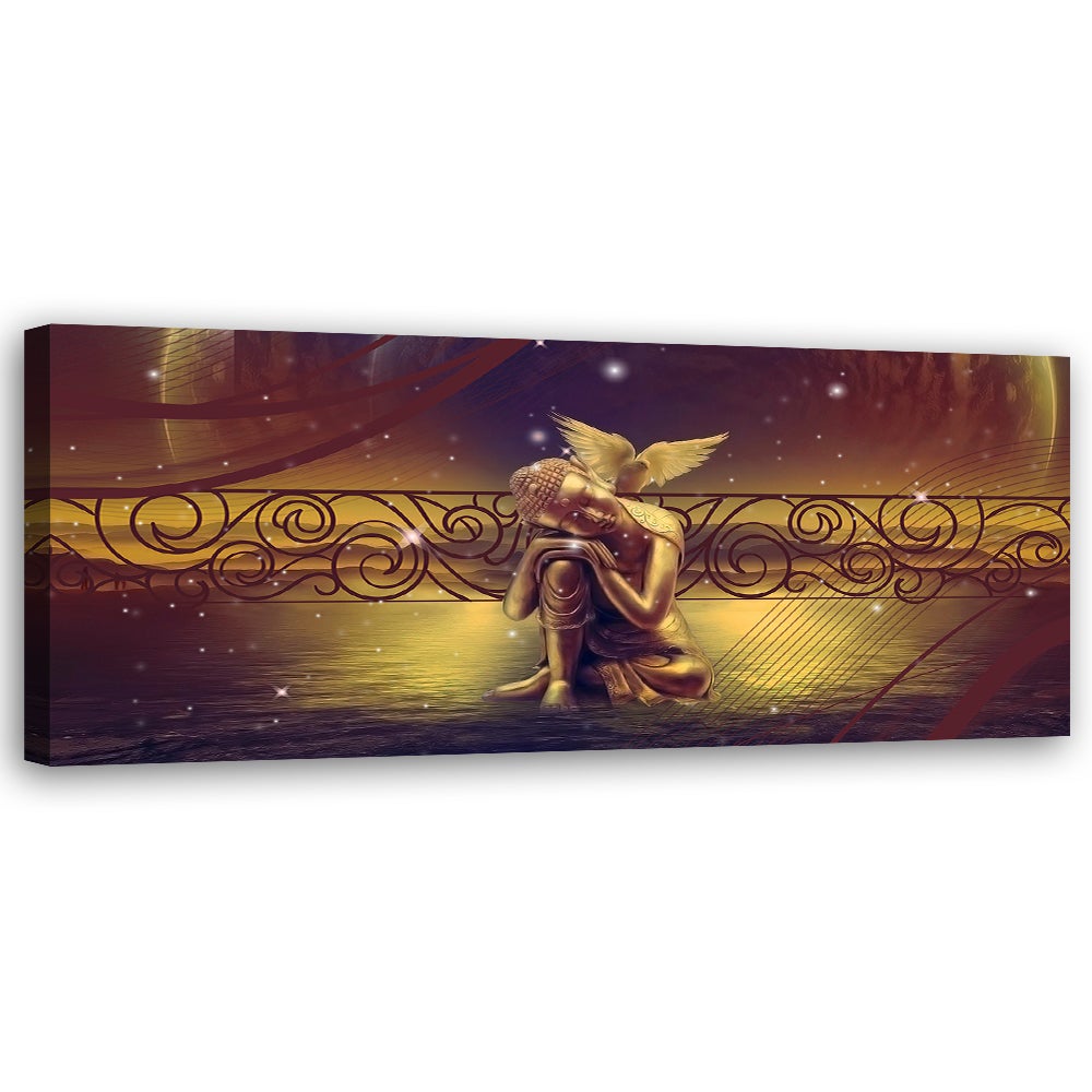 Obraz na płótnie, Złoty Budda i ptak 150x50