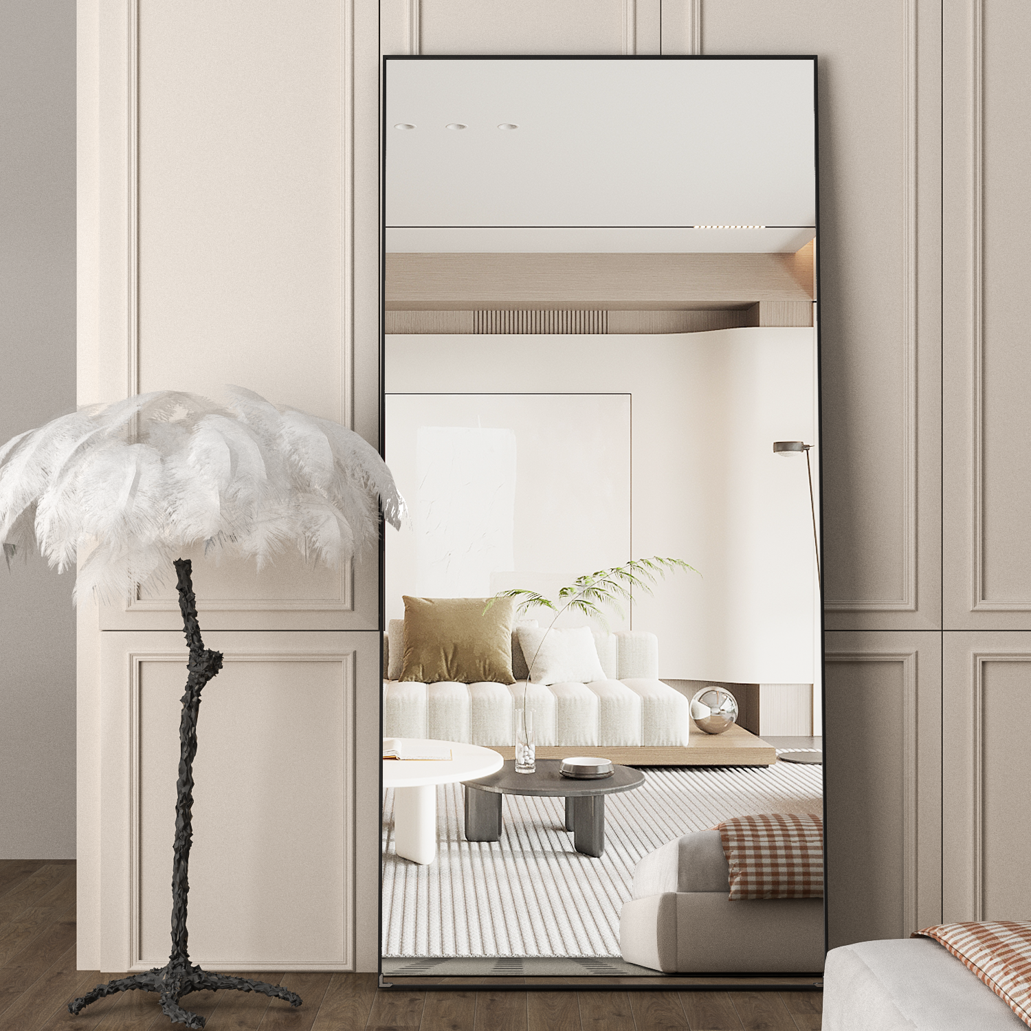 Miroir pleine longueur 165 x 60 cm, miroir sur pied, miroir sur pied avec cadre en alliage d'aluminium, miroir mural à cadre fin - 2