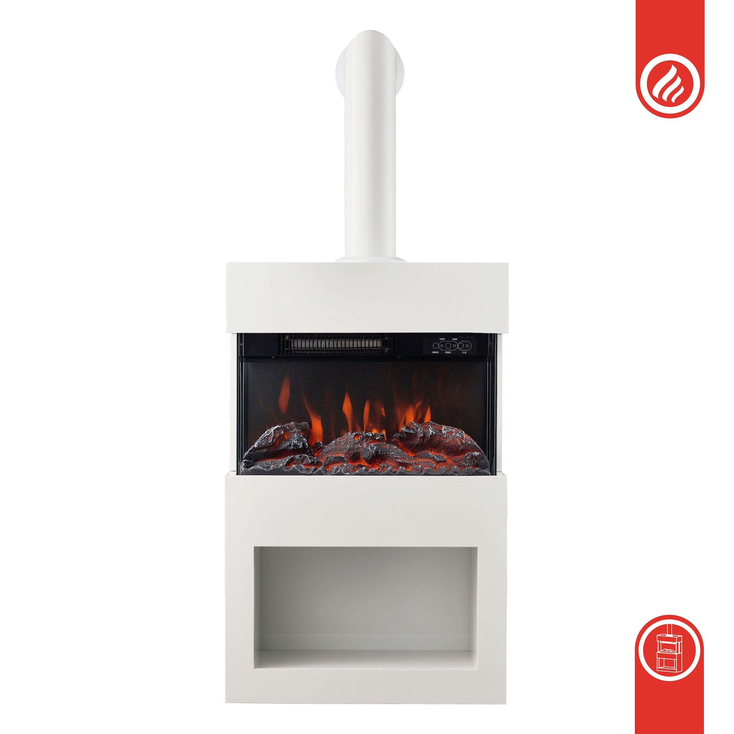 KAMINIO Cheminée Électrique HENRI avec Tuyau - Poêle avec Chauffage, Effet de flamme 3D, Compartiment à bois, Télécommande - Blanc - 7