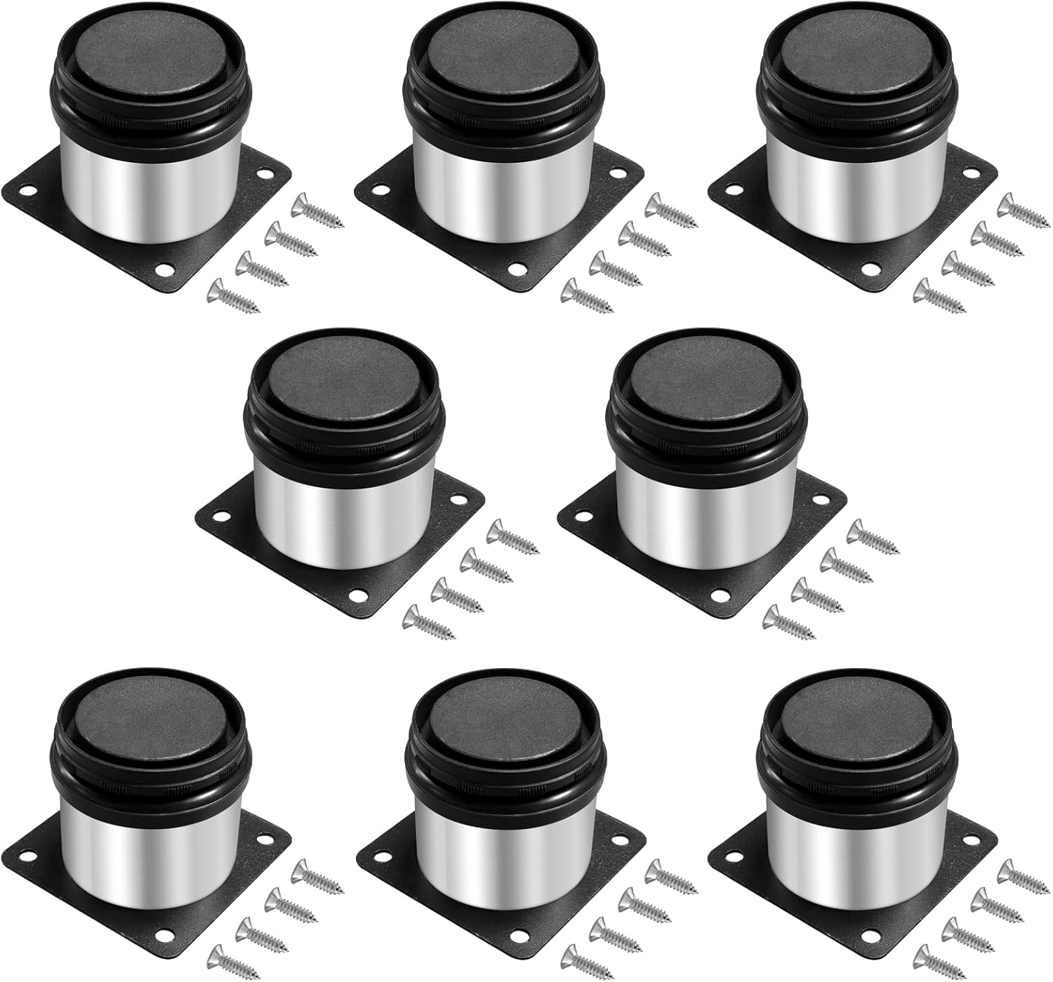 Pachet de 8 picioare rotunde reglabile din oțel inoxidabil de 5 cm, reglare 0-15 mm, șuruburi incluse pentru canapea, dulap de bucătărie și masă 8buc