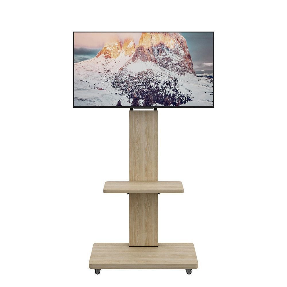 Meuble TV mobile réglable avec rangement,60x40cm,naturel,pour TV 32-75 pouces roulettes verrouillables - 3