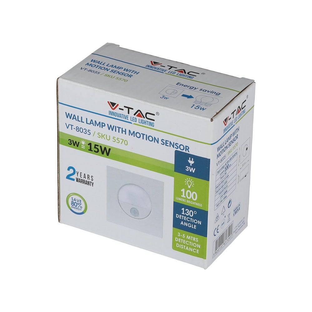 Kwadratowa wpuszczana lampa punktowa LED 3W z czujnikiem Kolor biały 4000K - 7