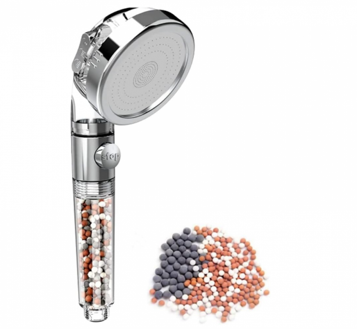 Pommeau de douche avec anti-calcaire - Pommeau de douche haute pression 3 types de jet - Économie d'eau Filtre et boule minérale - 3