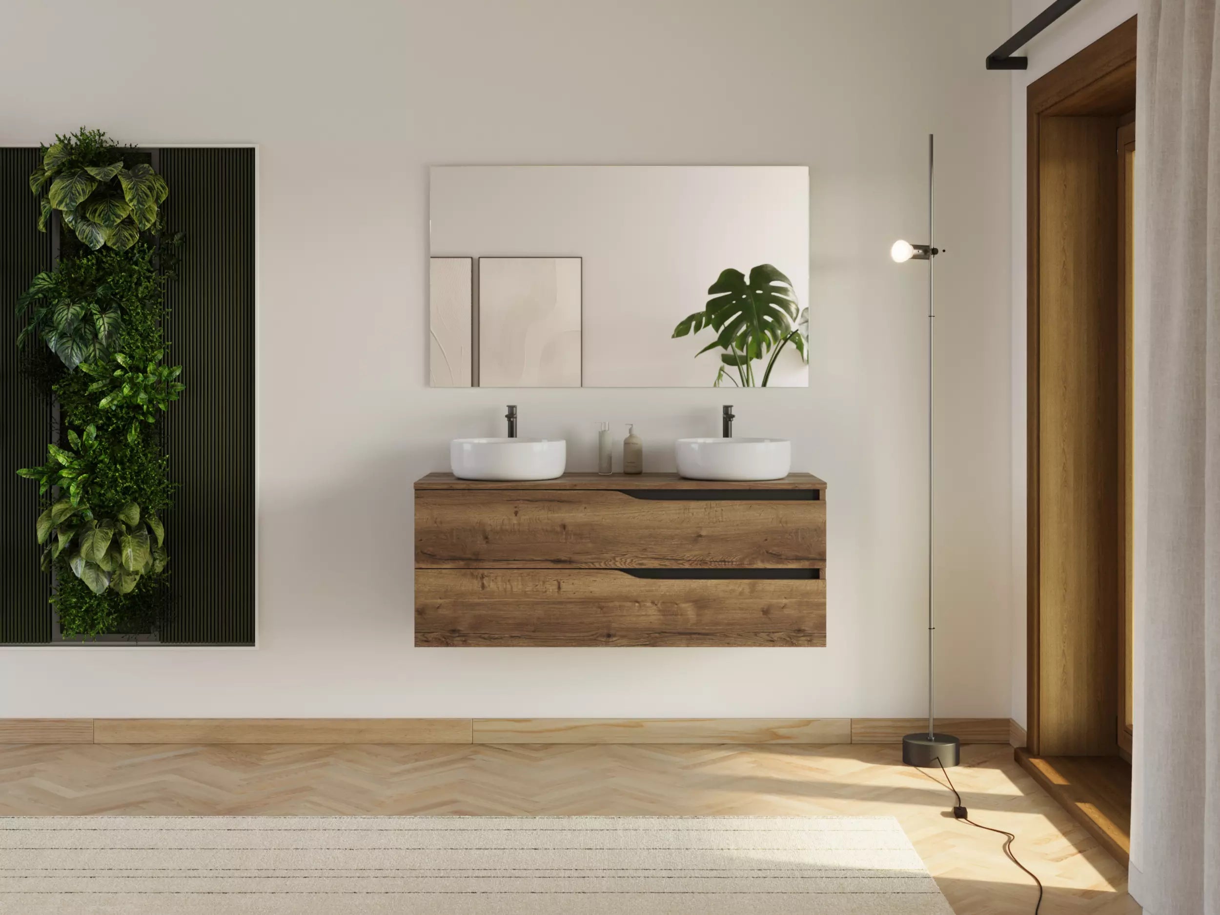 Meuble de salle de bain 120cm avec plateau et 2 vasques à poser Ares - 2 tiroirs - sans miroir - tabaco (chêne foncé) - LUNA - 4