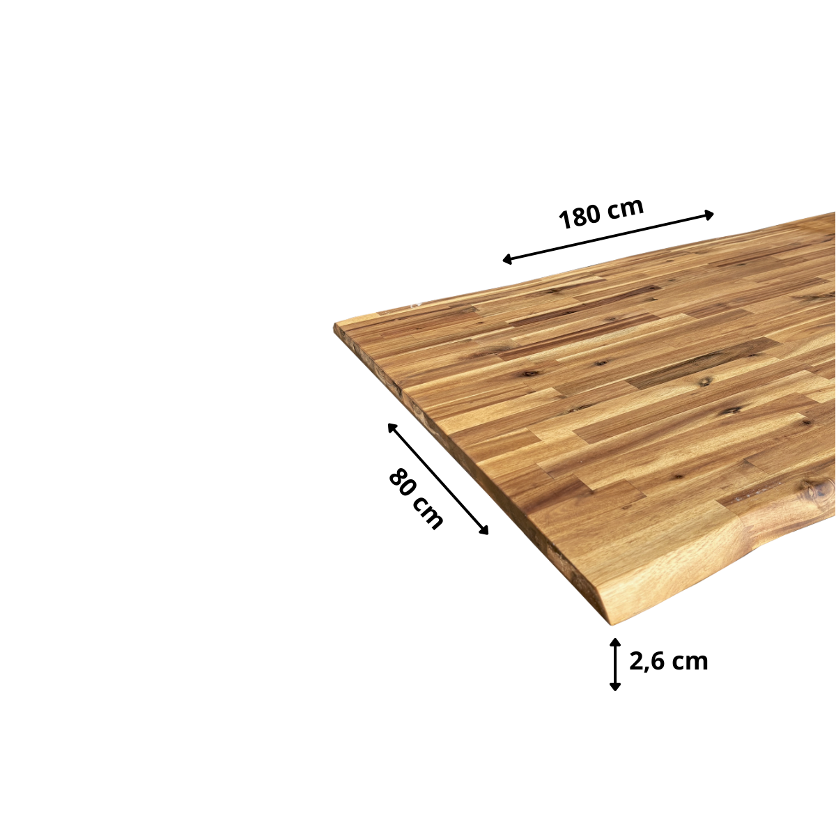 Plateau de Table Acacia bord naturel pré-huilé Teck, L.180 cm x l.80 cm, Ep.26 mm - 7
