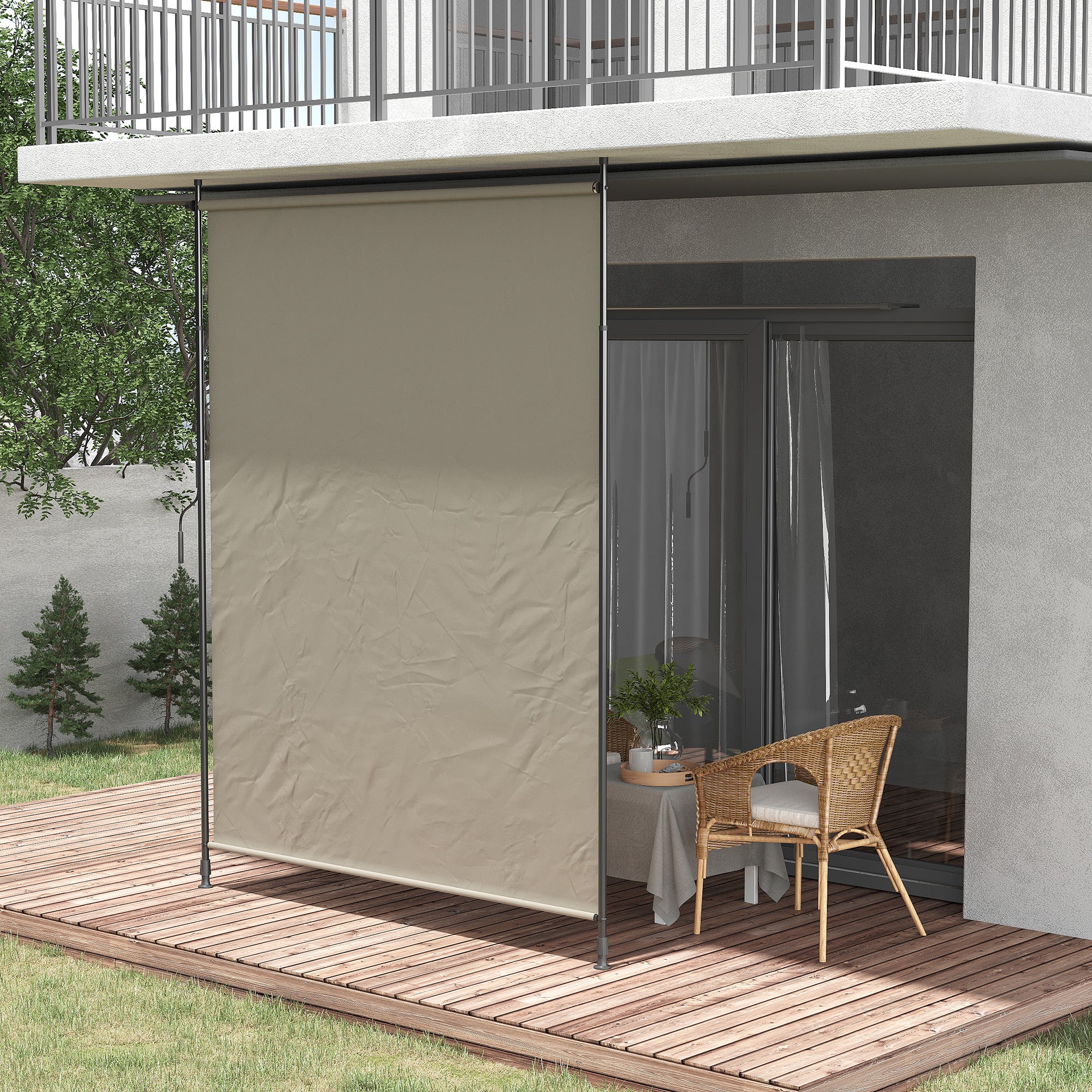 Toldo lateral, instalación sin taladros, altura regulable, con manivela, estructura metálica, color arena, 2 x 2,15-3,05 m - 3