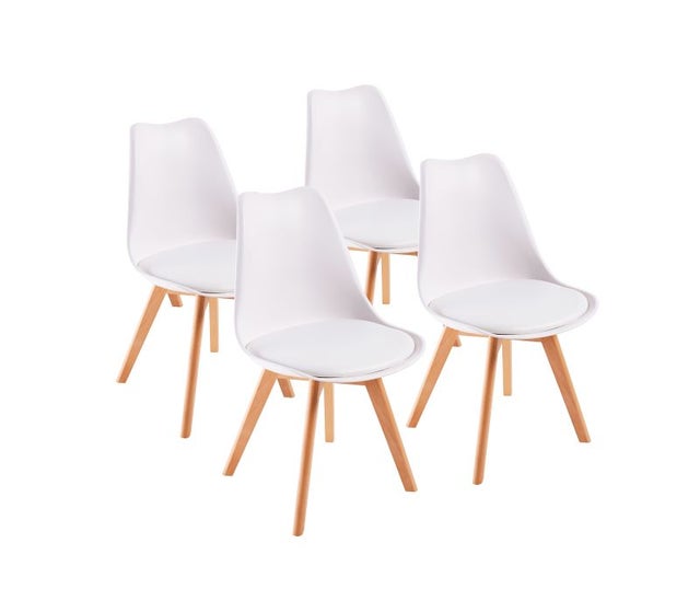 TEENO Chaises de Salle à Manger scandinave, Chaise de Bureau rétro, Blanc, Lot de 4