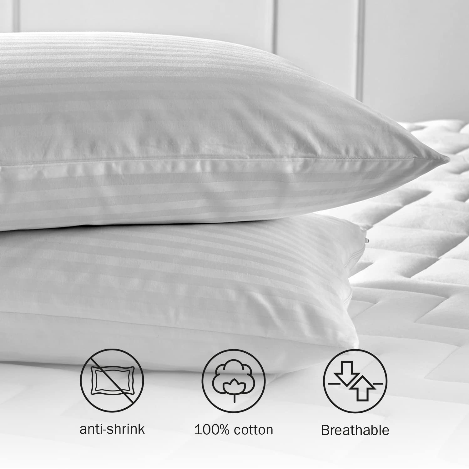 Pikolin Home - Federe Cuscino in Cotone 100% con Trattamento Anti-Restringimento, 90x40 cm, Copricuscino Letto Traspirante e Lavabile in Lavatrice, Ch - 2