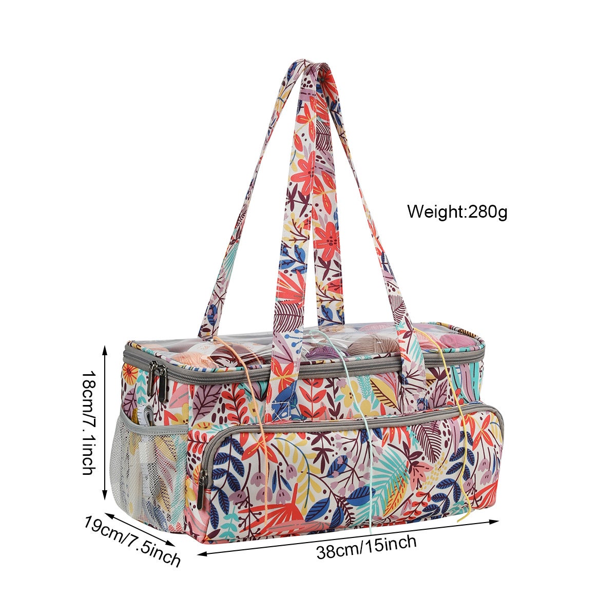 Aeelkie Borsa Grande Per Lavori A Maglia E Uncinetto - Organizer In Tessuto Oxford Con Scomparti, Motivo Gatto (47x38x15 Cm)