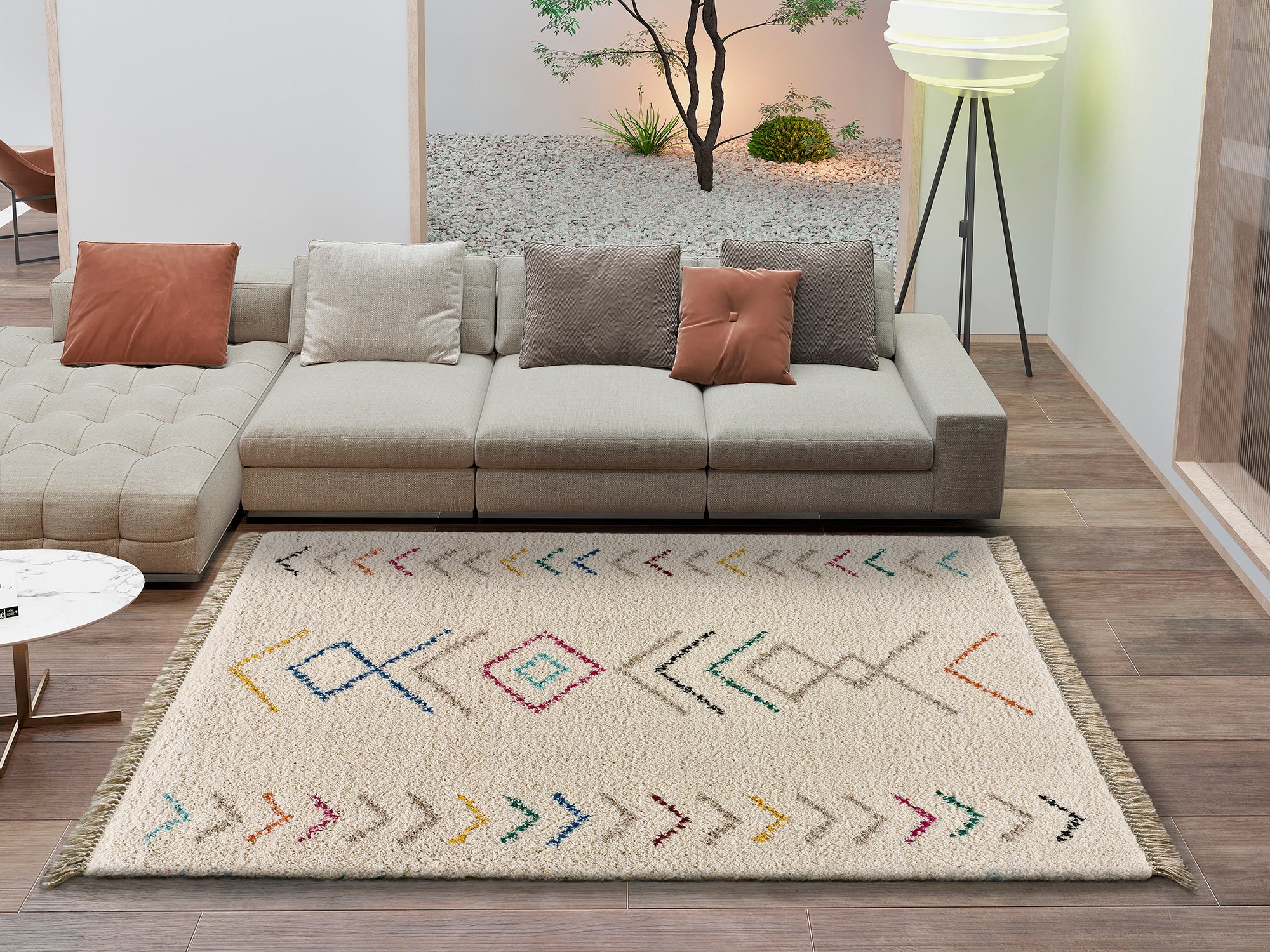 Alfombra interior blanco rectangular 135 x 190 cm ziri bereber - atticgo