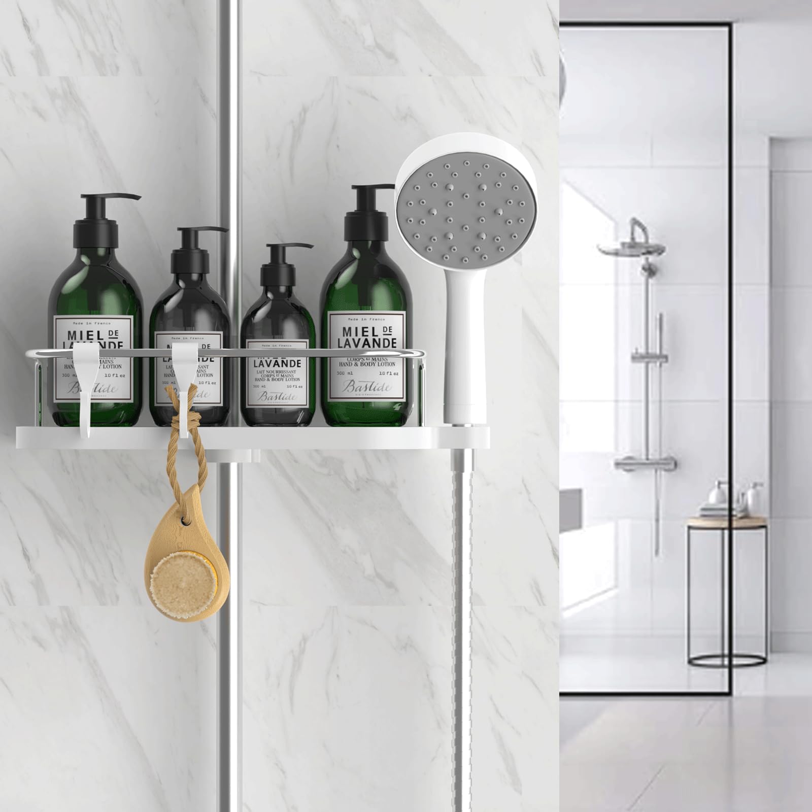Étagère de douche sans perçage pour rail de douche, support organisateur de salle de bain pour shampoing, convient aux rails de 24 à 25 mm - 2