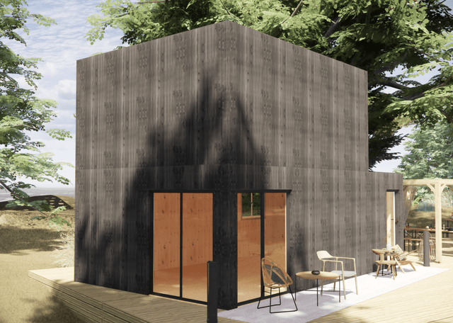 Studio de jardin bien isolé en bois 7,7 x 4,6 x 2,7 m / isolation RE2020 avec plancher isolé avec mezzanine et terrasse / menuiseries alu k-line