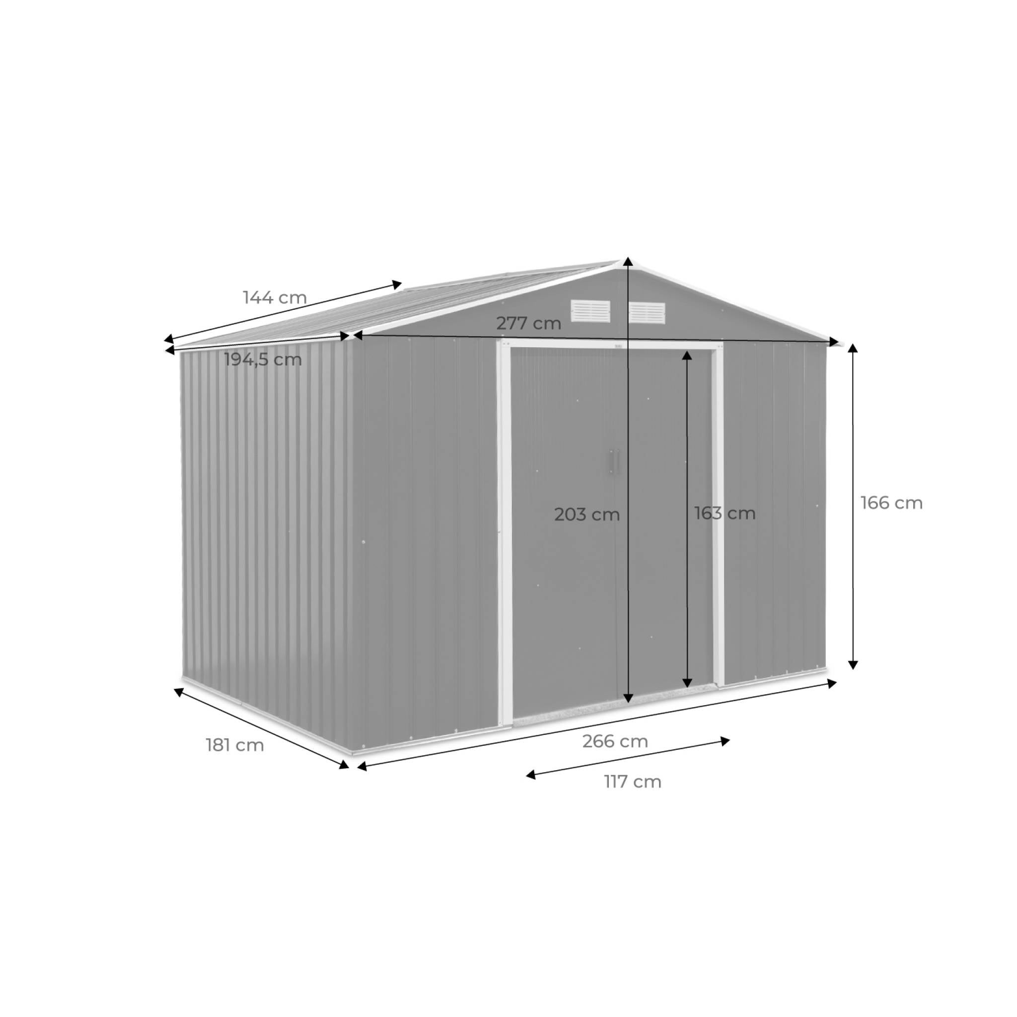 Caseta de jardín metálico, 5.39m² Antracita - 277x194x203 cm - 4