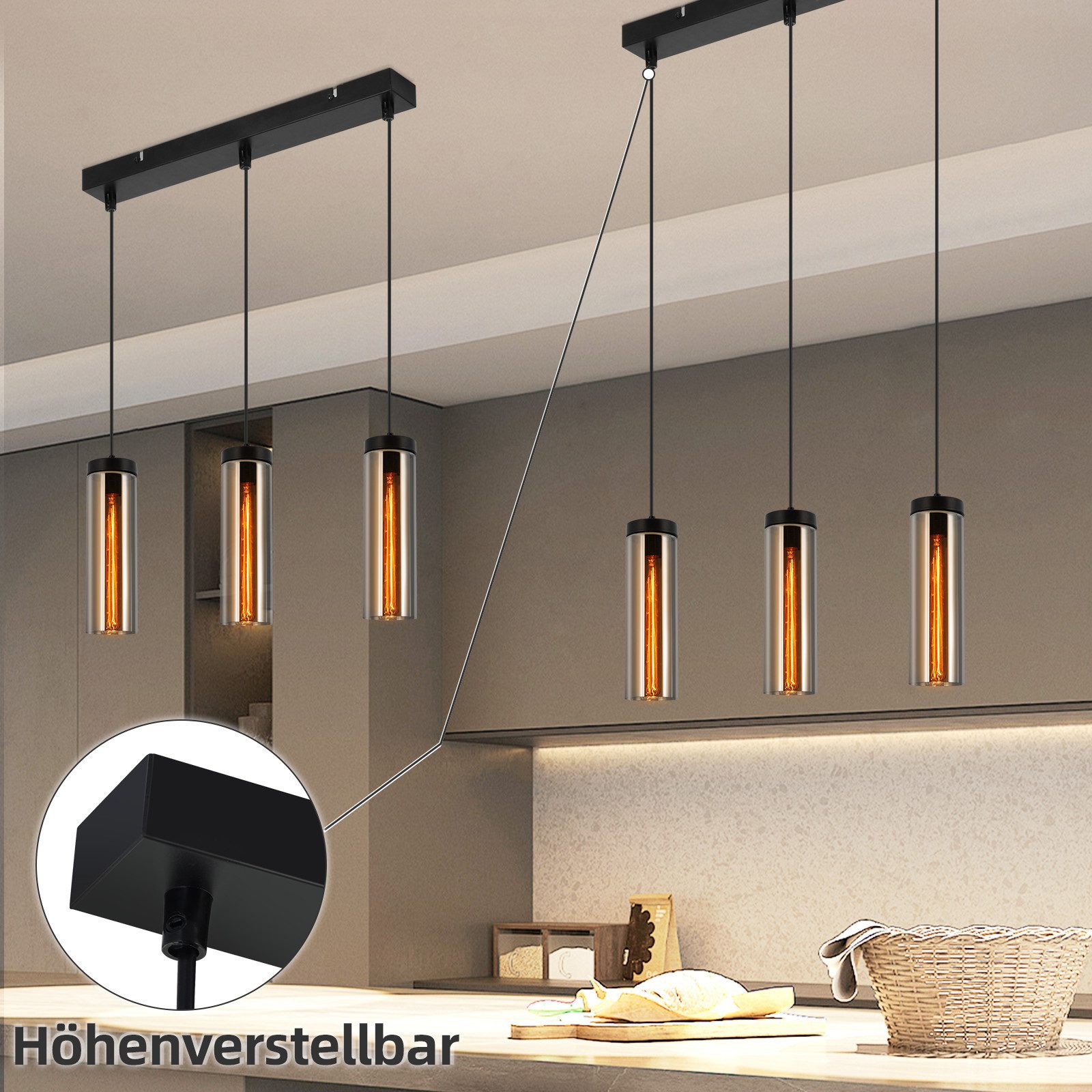 NETTLIFE Lampe à Suspension Pour Table à Manger En Verre Noir Mat Rétro 3 Flammes E27 - 3