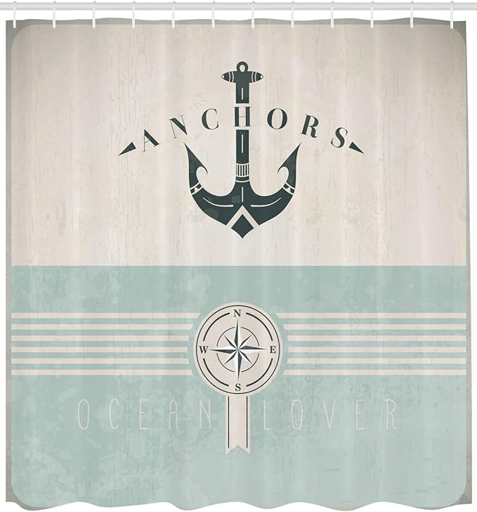 Dazzlewall Tenda da Doccia Spiaggia Oceanica, Scena Costiera Porta in Legno Vintage Alba Tramonto Impermeabile 180x180cm, Antimuffa Tessuto con 12