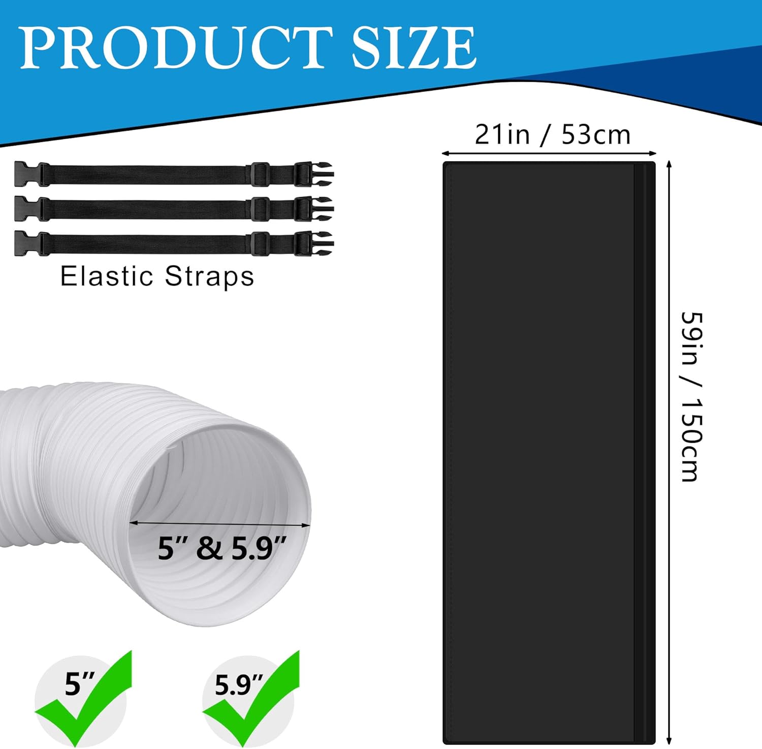 150*53 cm Manchon d'isolation portable pour tuyau de climatisation, convient aux tuyaux d'échappement de 12,7 cm et 15 cm de diamètre - 2