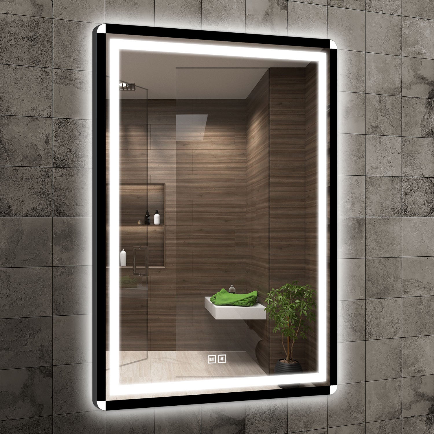 Lustro podświetlane w czarnej ramie z białymi narożnikami Duo White 60x80 - 2