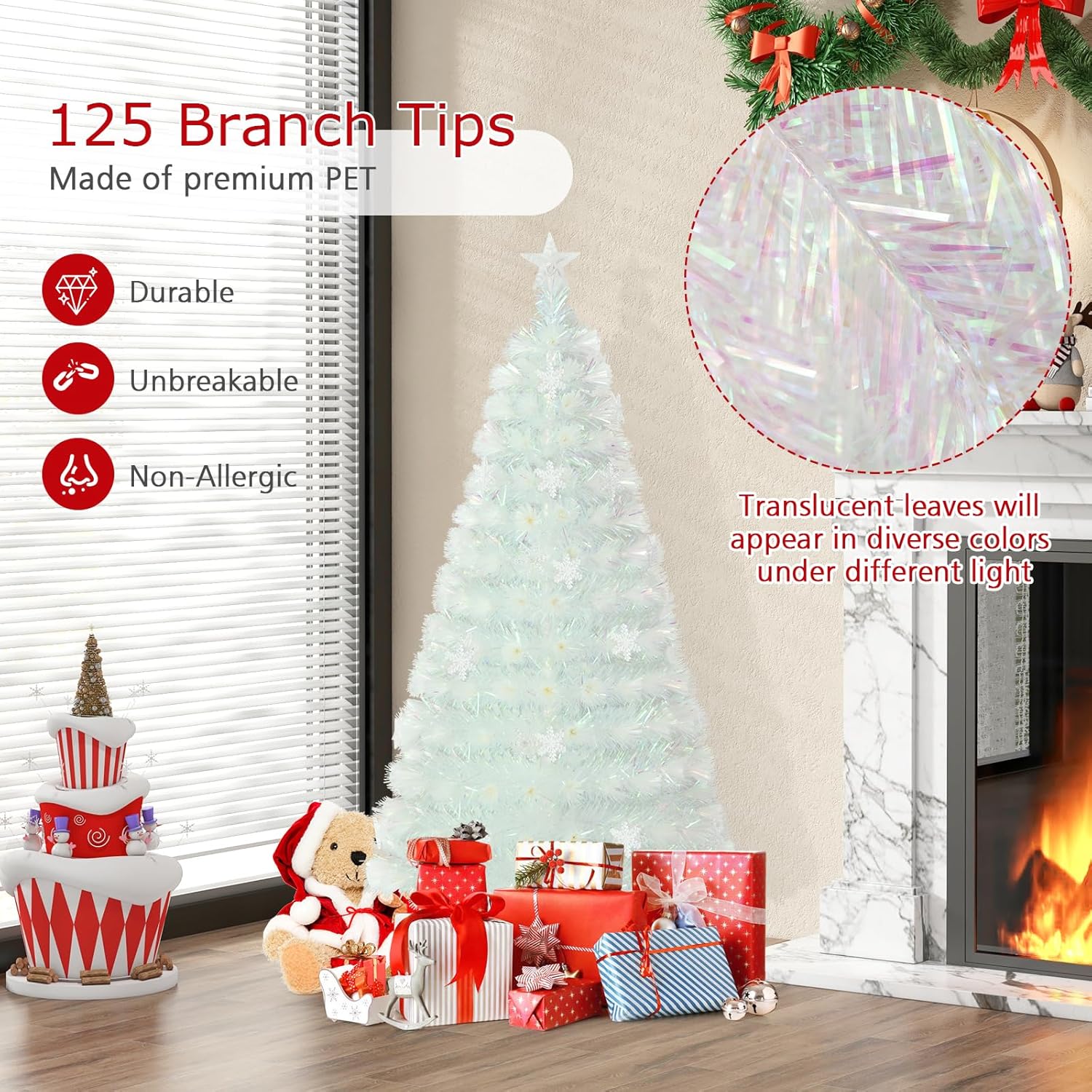 Sapin De Noël Artificiel LED 120 Cm - Fibre Optique Et Flocons De Neige Lumineux - Couleurs Changeantes