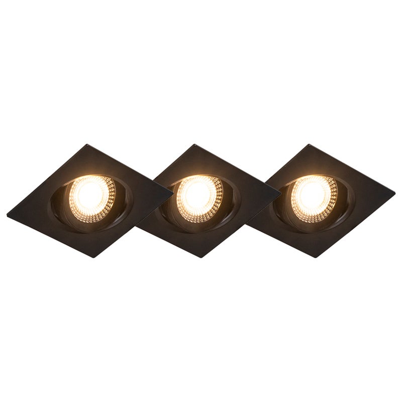 Zestaw 3 wpuszczanych reflektorów czarnych w komplecie z LED 3-stopniowy ściemniacz - Miu