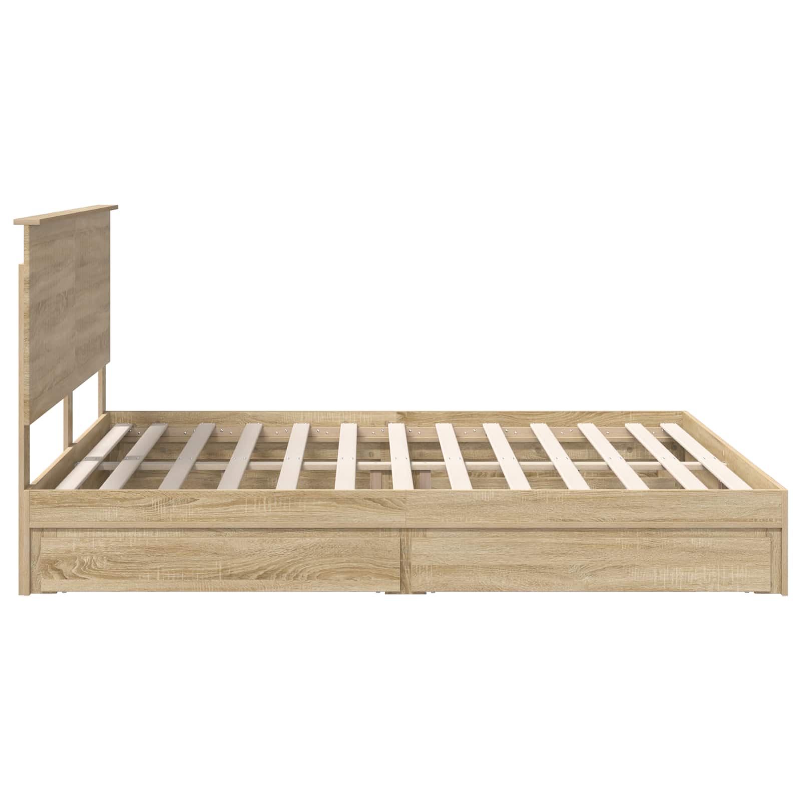 Lit avec rangement, panneau de bois, chêne, pour la chambre, 180 × 200 cm - 9