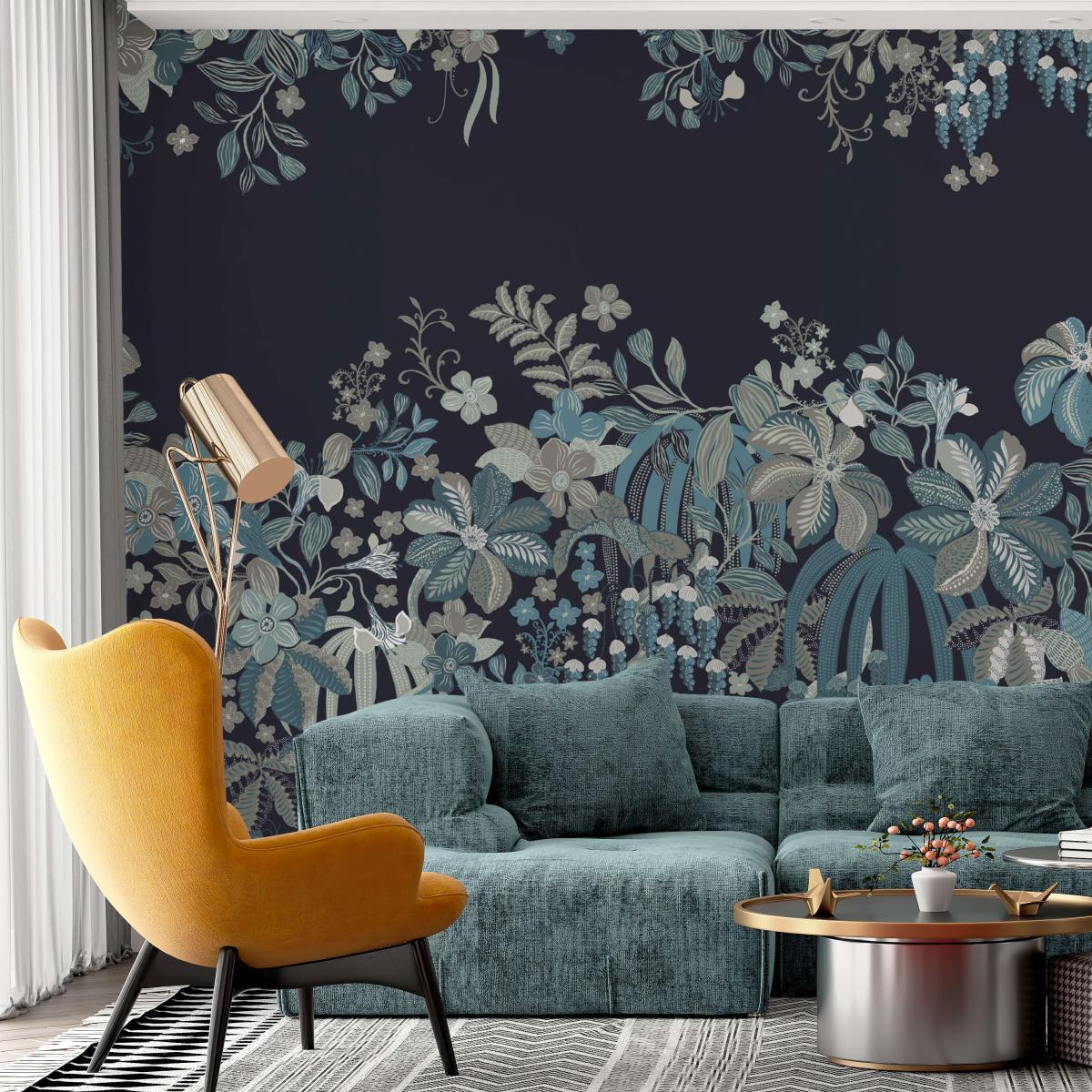 Papier peint panoramique avec plantes et fleurs élégantes et chics ...
