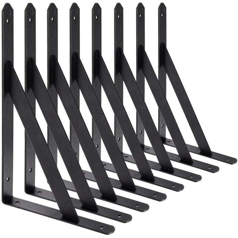 Wsporniki półek ściennych - 8 stalowych wsporników trójkątnych 90 stopni, wsporniki półek 200 mm x 120 mm - Wzmocnienie kątowe (czarne)